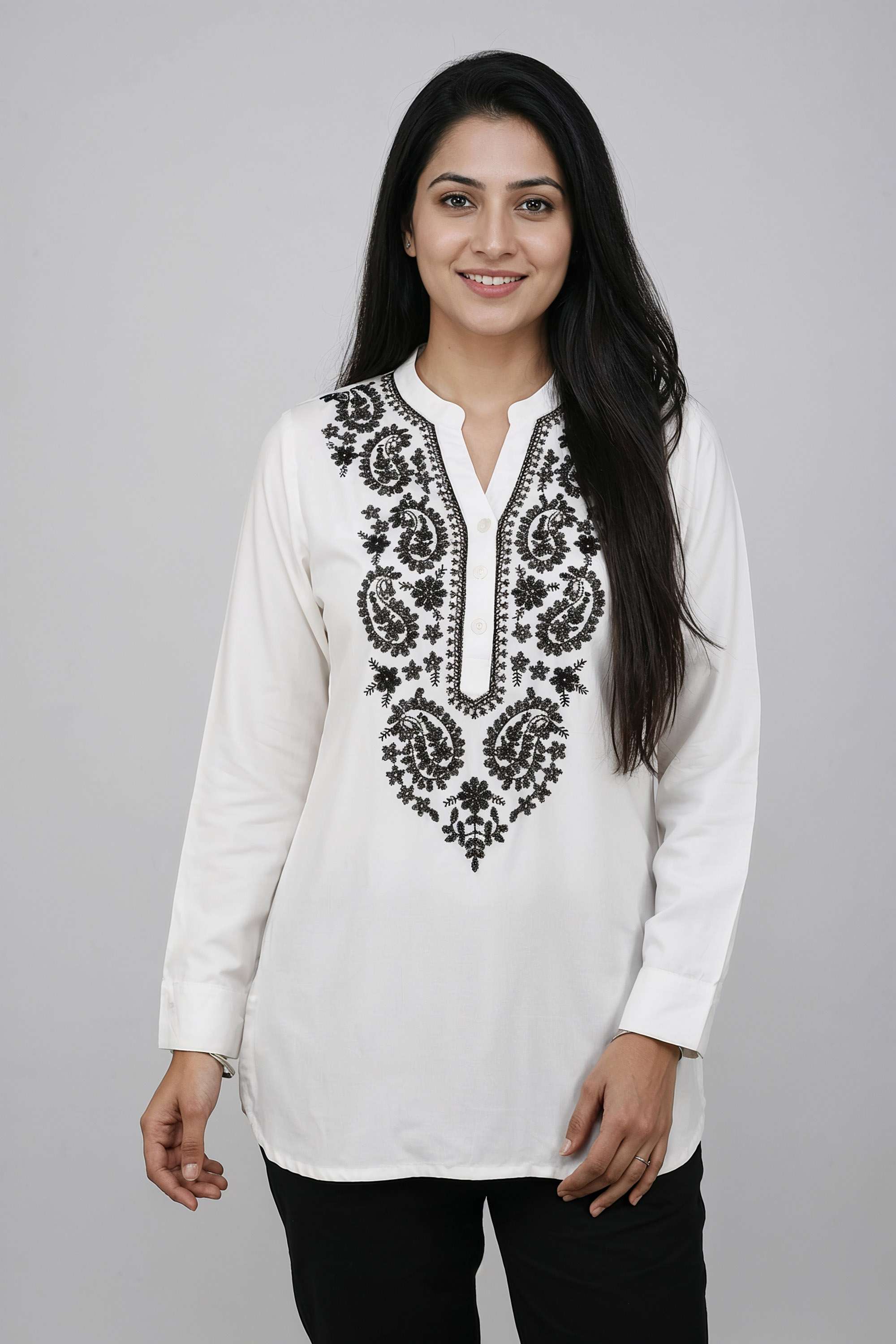 Solid-Viscose-Collared-Women-s-Tunic
