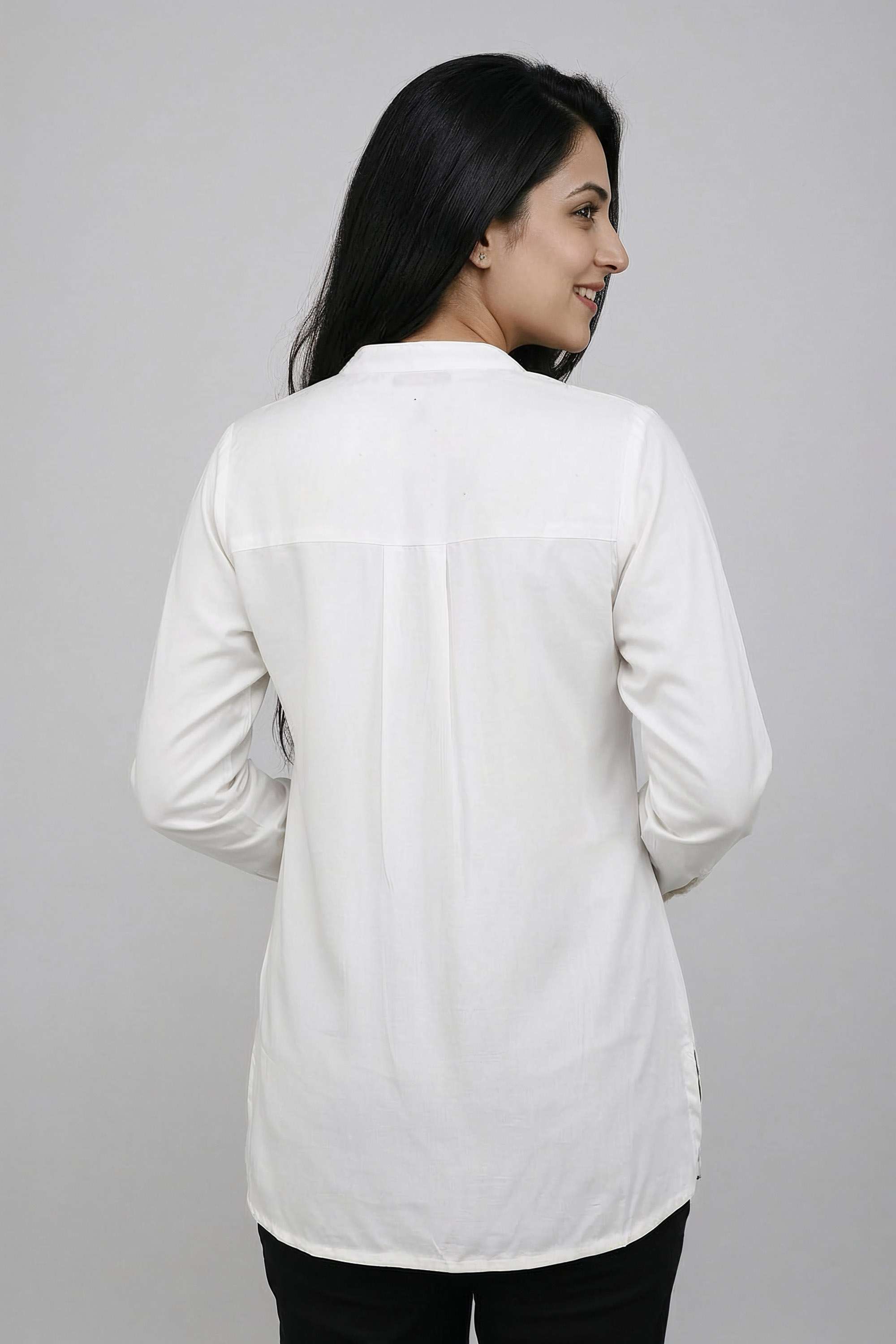 Solid-Viscose-Collared-Women-s-Tunic