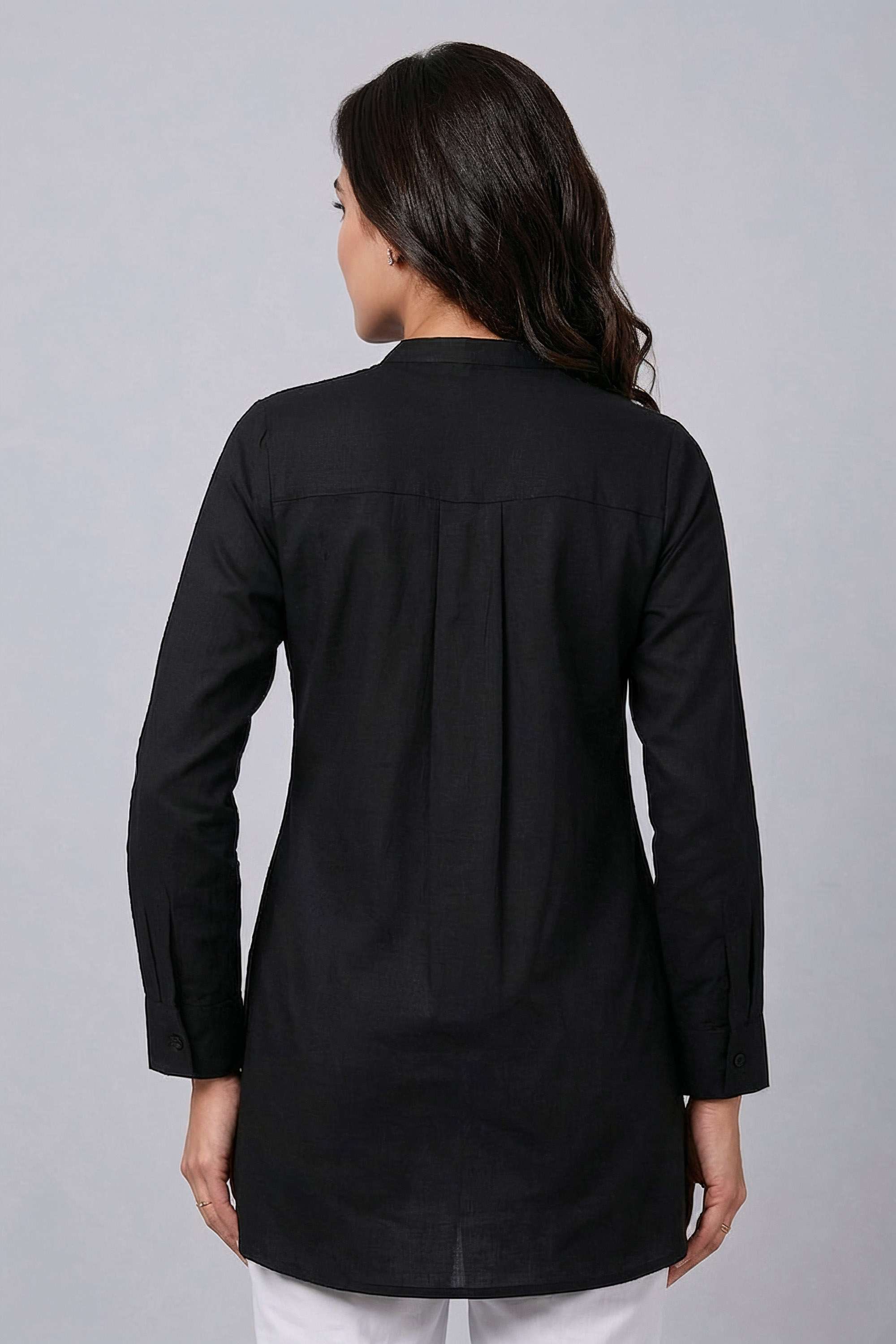 Solid-Viscose-Collared-Women-s-Tunic