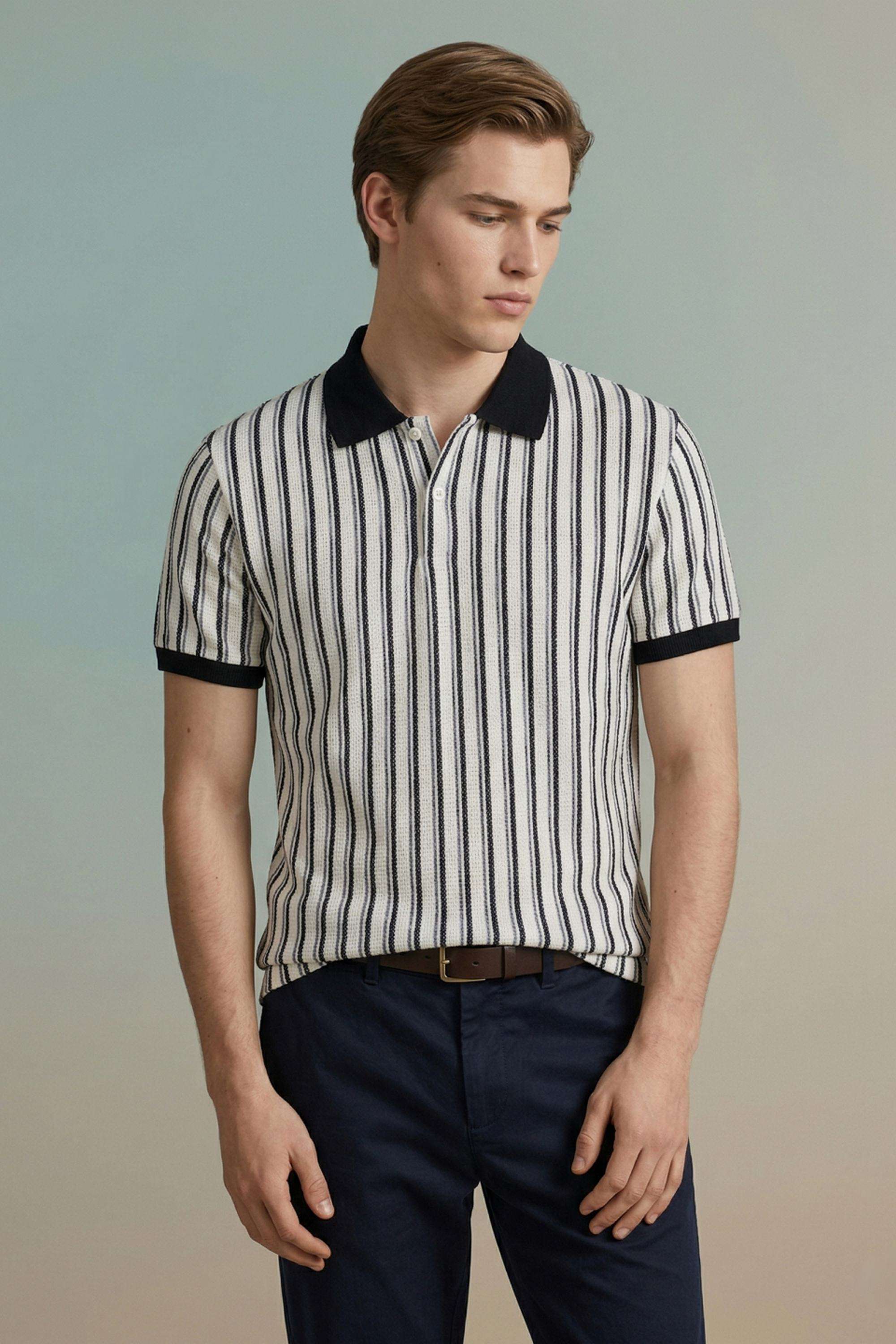 Stripes-Blended-Fabric-Polo-Men-s-T-Shirt