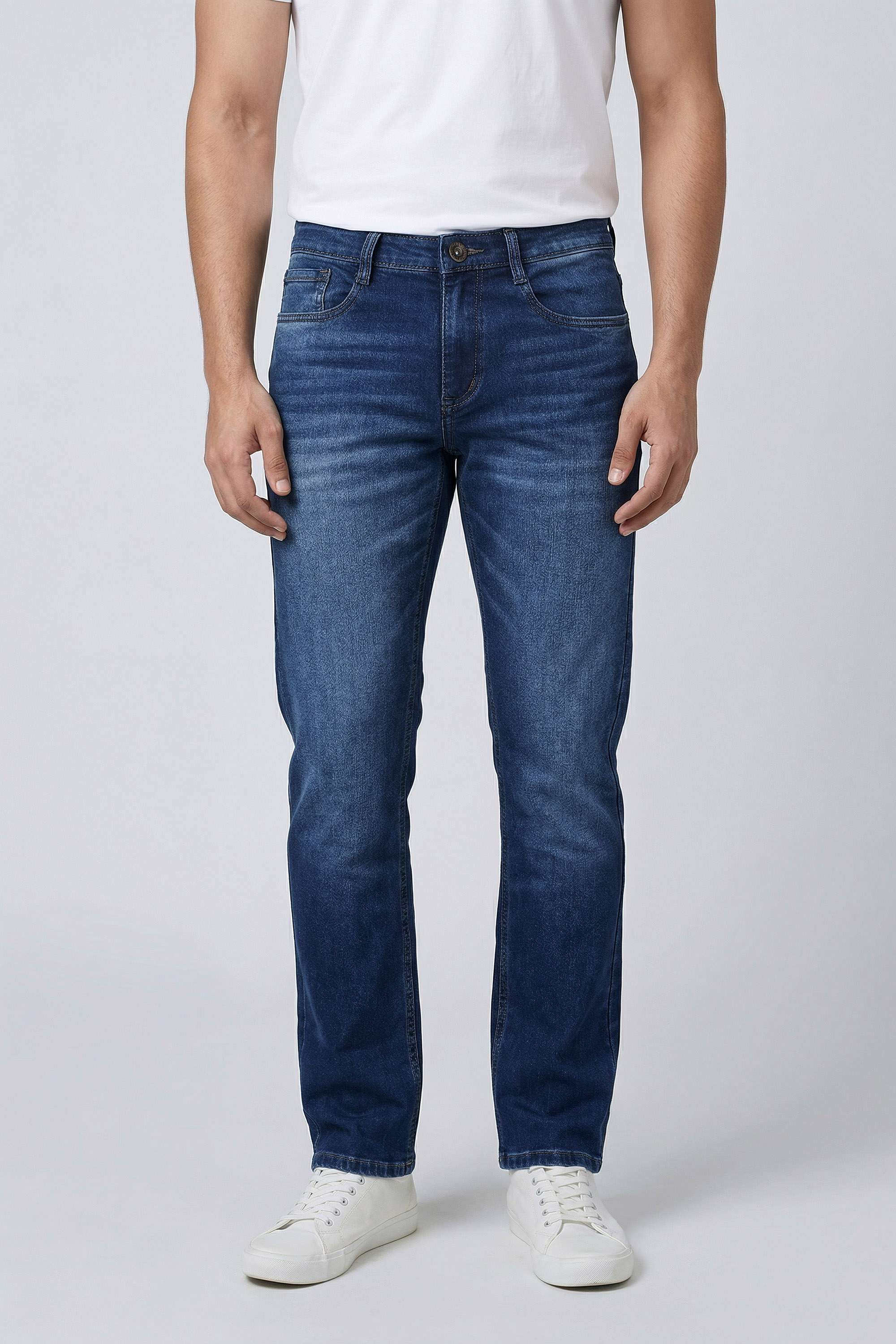 Dark-Wash-Blended-Fabric-Slim-Fit-Men-s-Jeans