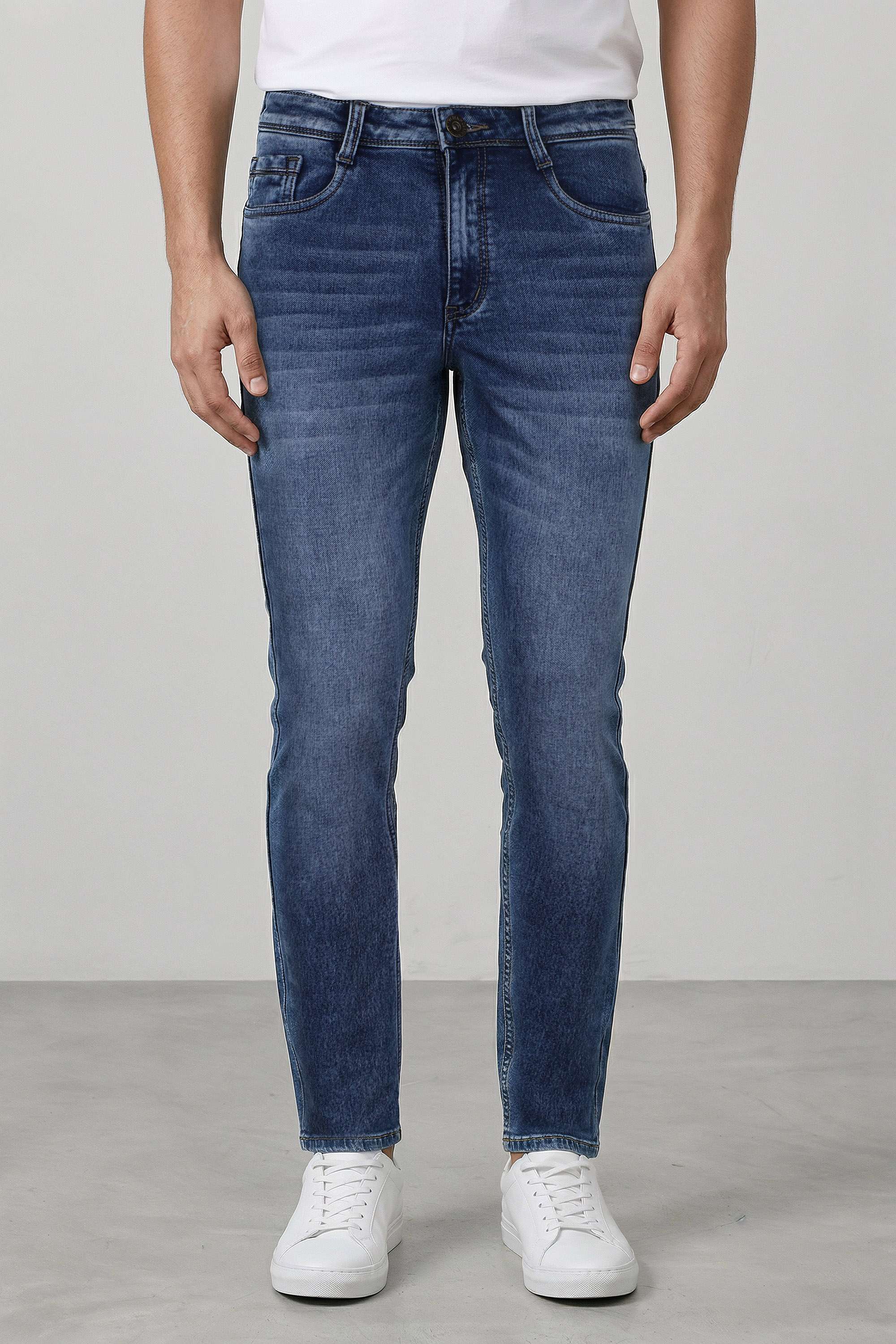 Dark-Wash-Blended-Fabric-Slim-Fit-Men-s-Jeans