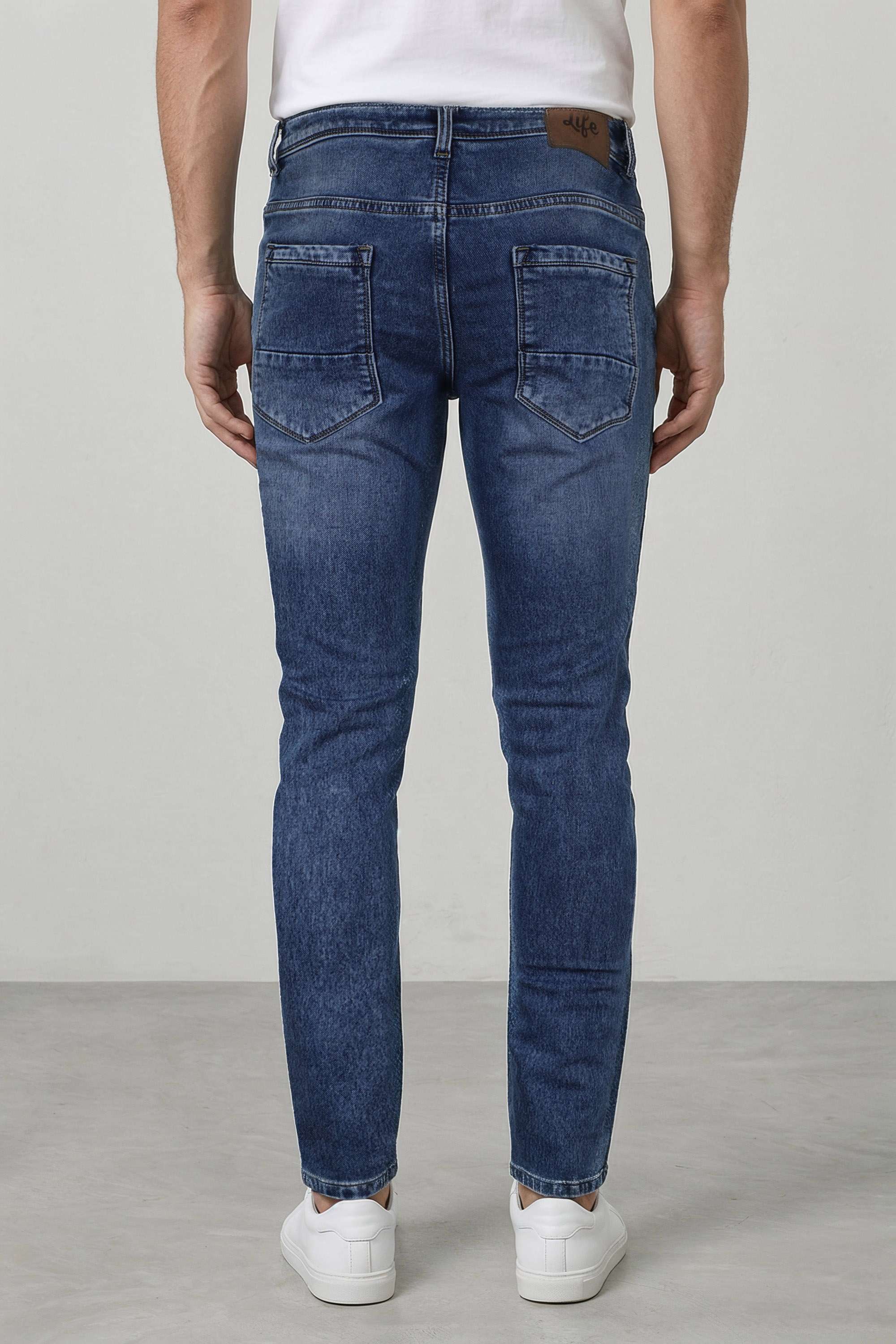 Dark-Wash-Blended-Fabric-Slim-Fit-Men-s-Jeans