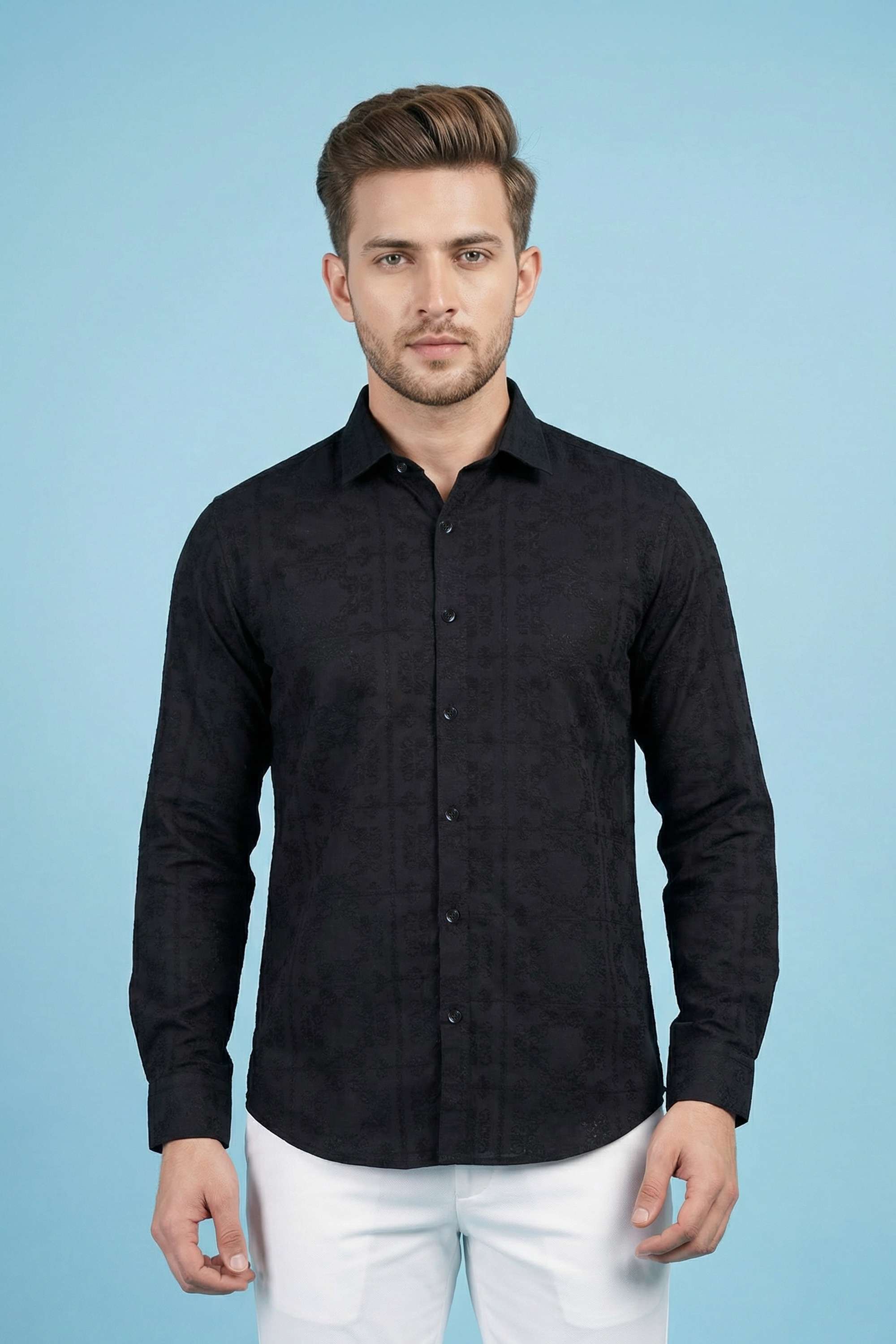 Textured-Cotton-Regular-Fit-Men-Casual-Wear-Shirt