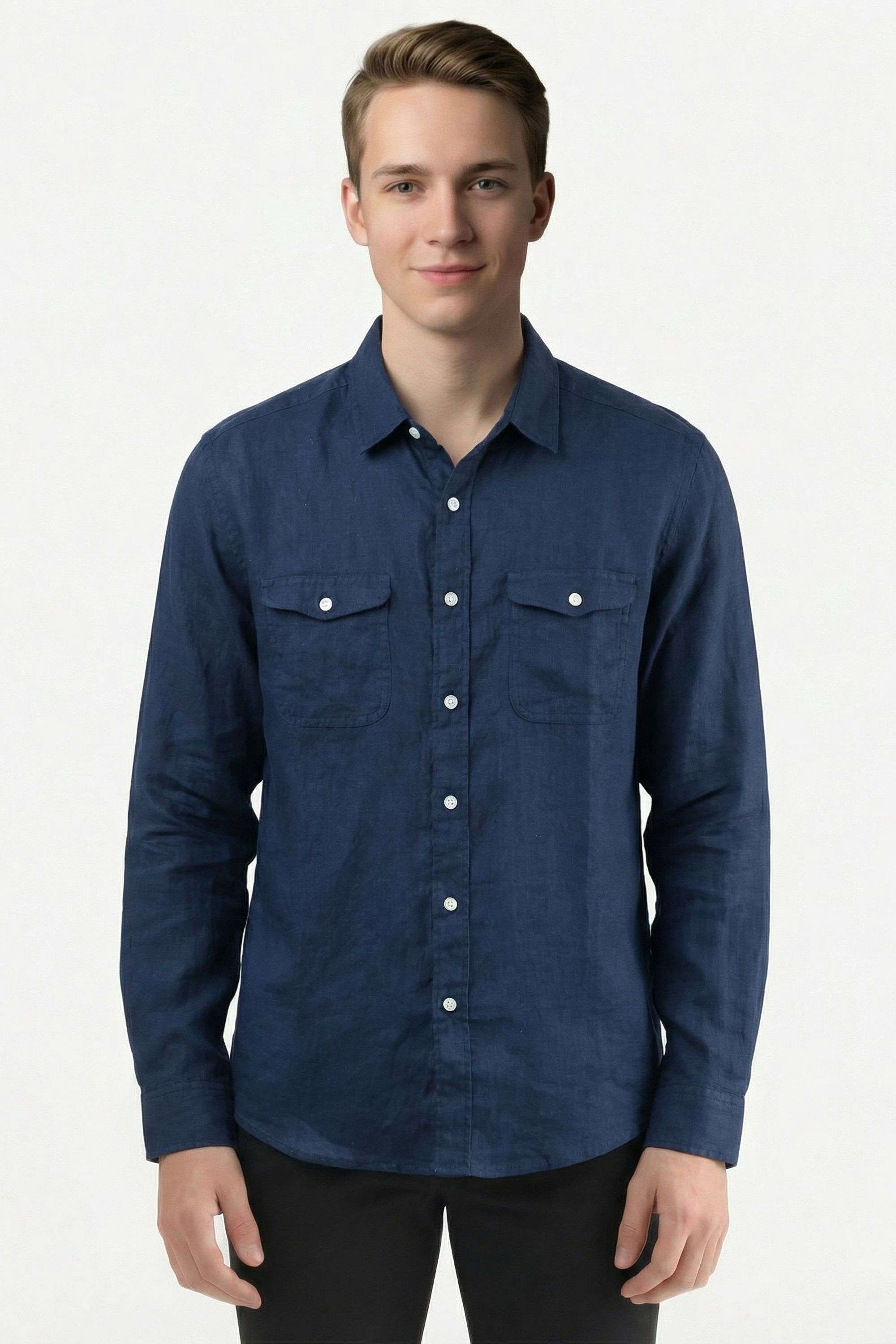 Solid-Linen-Regular-Fit-Men-Casual-Wear-Shirt