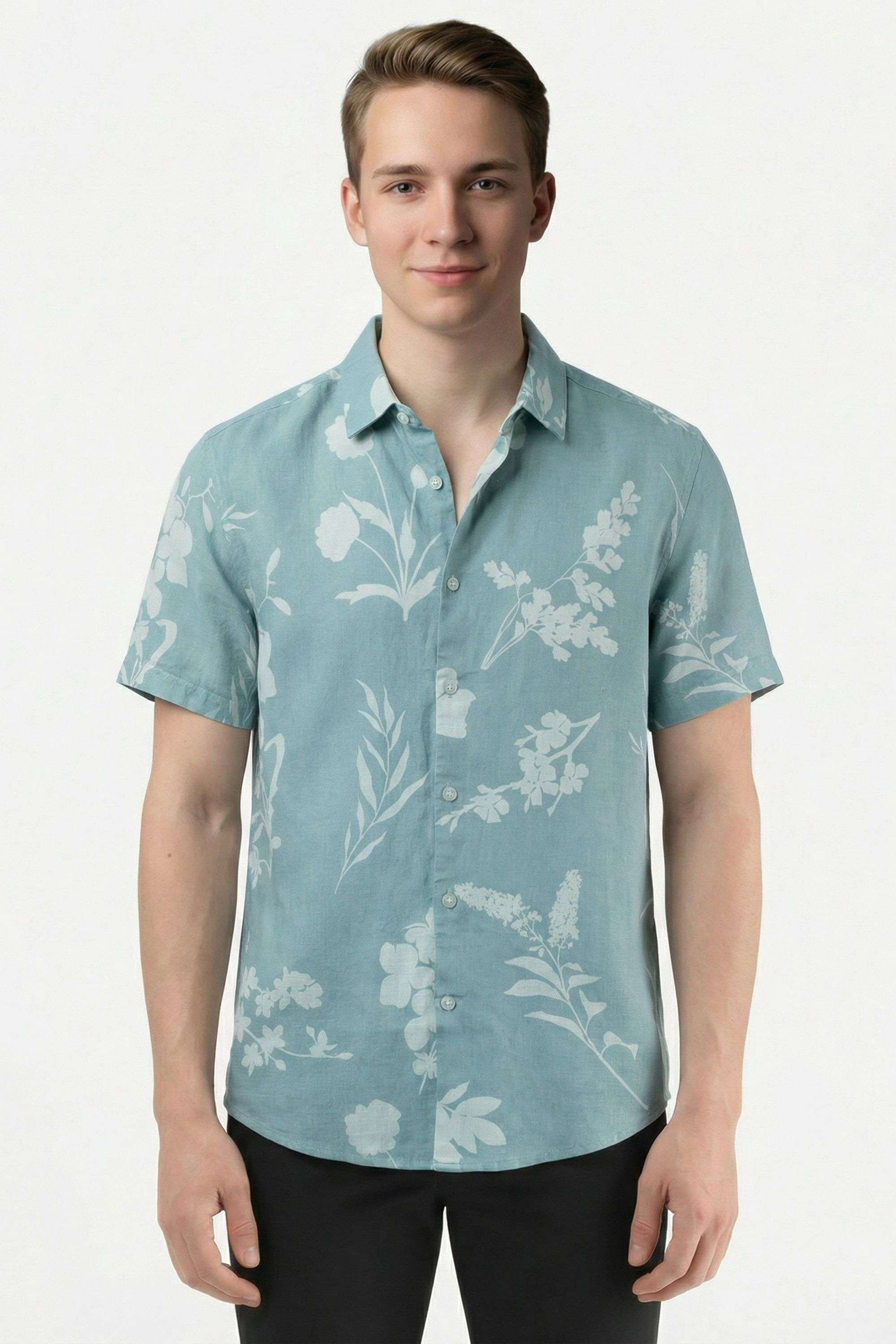 Floral-Linen-Blend-Regular-Fit-Men-Casual-Wear-Shirt