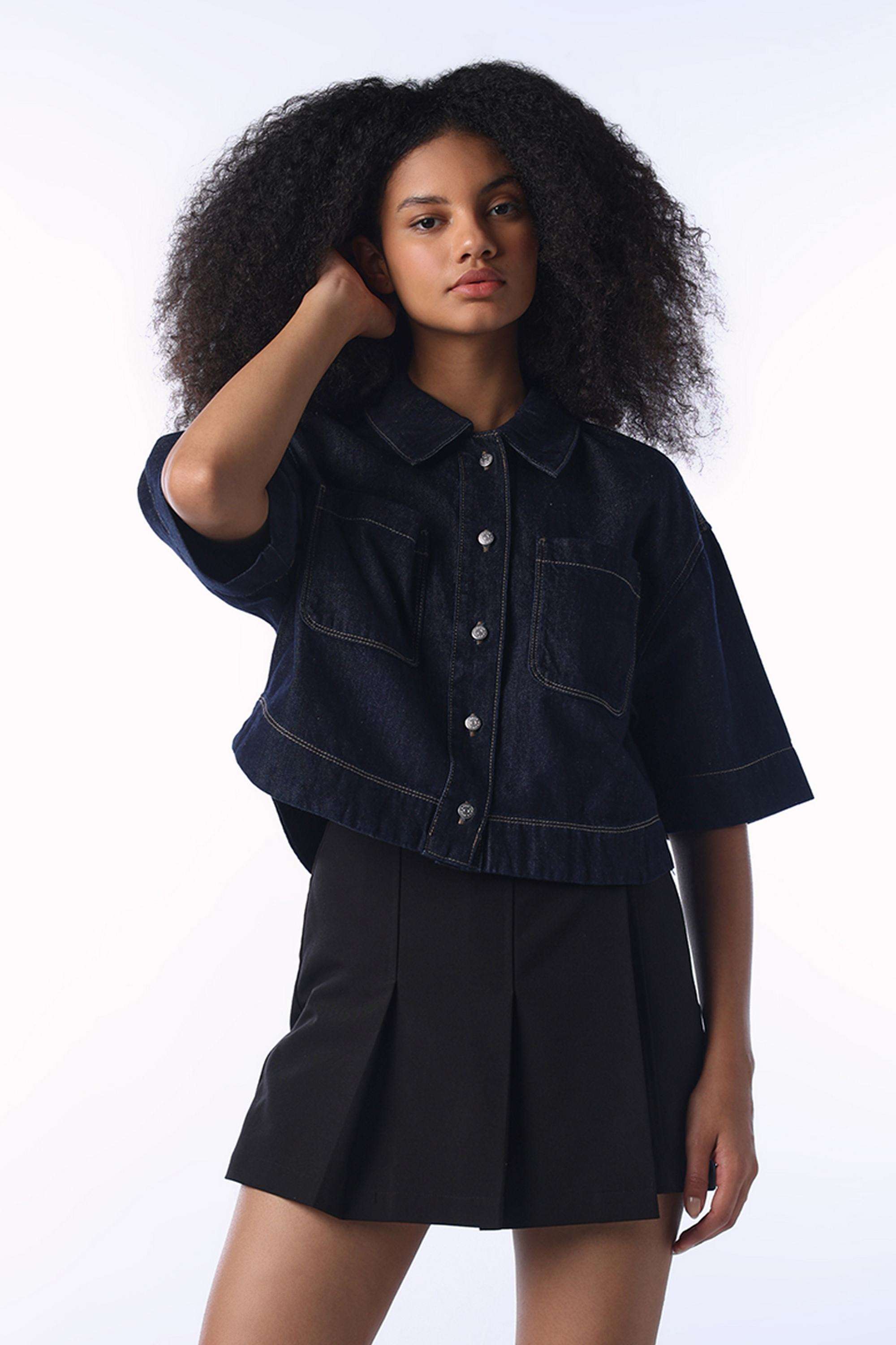 Solid-Spread-Collar-Cotton-Women-s-Casual-Wear-Shirt