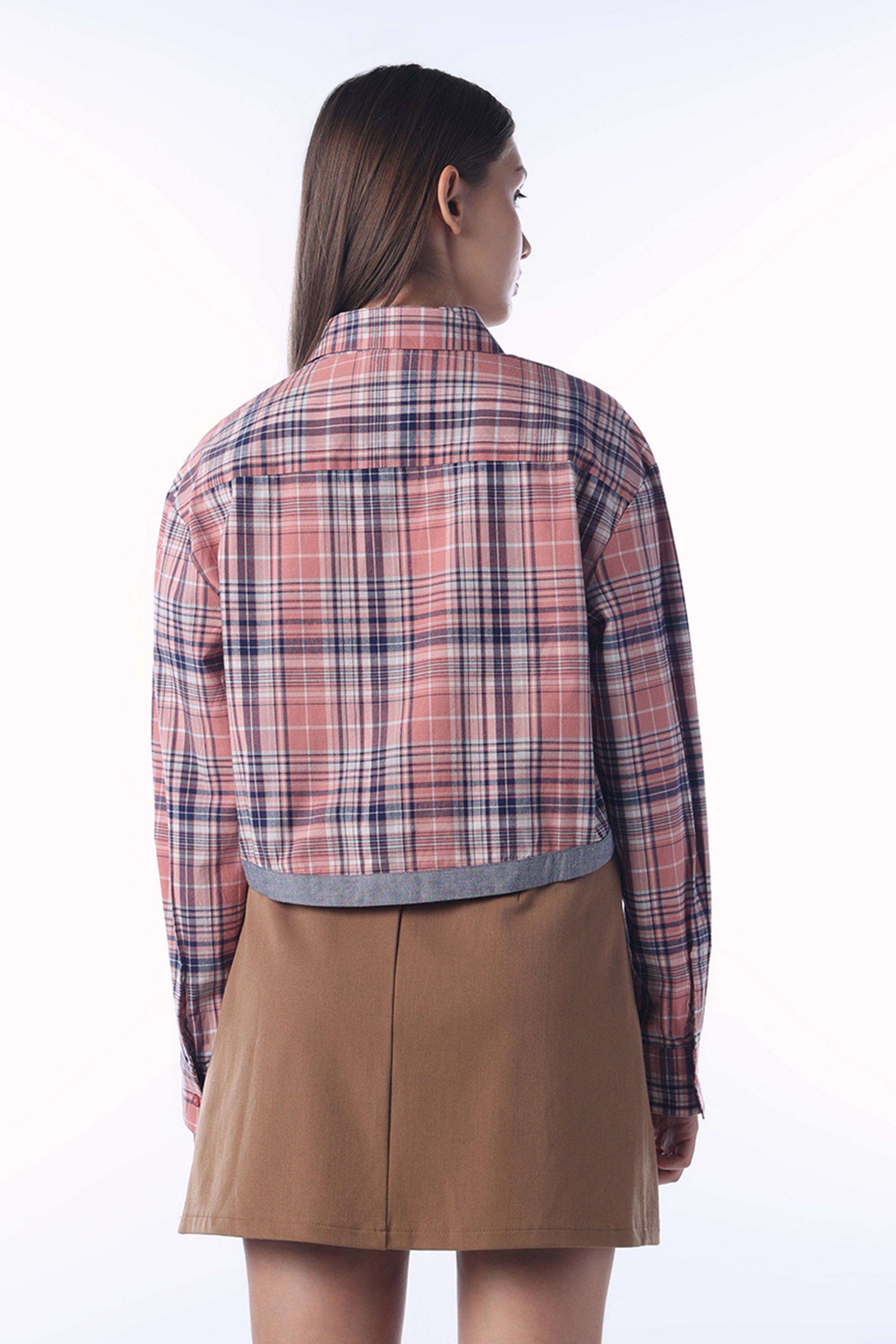 Checks-Spread-Collar-Cotton-Women-s-Casual-Wear-Shirt