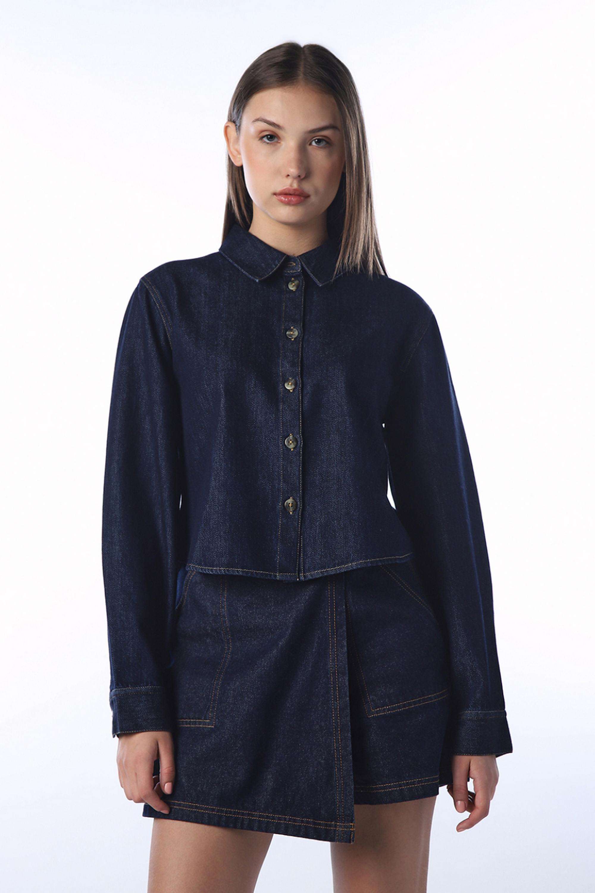 Solid-Spread-Collar-Cotton-Women-s-Casual-Wear-Shirt