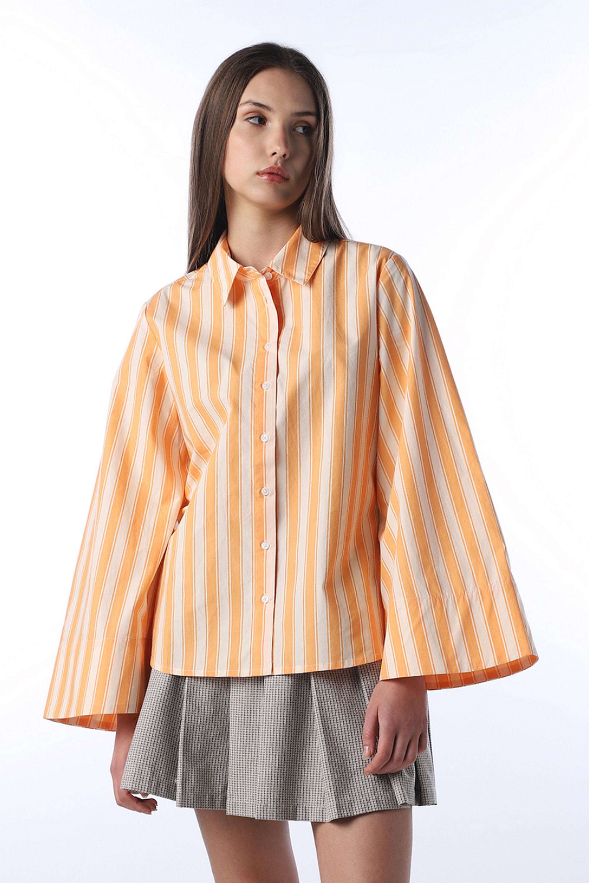 Stripes-Spread-Collar-Cotton-Women-s-Casual-Wear-Shirt
