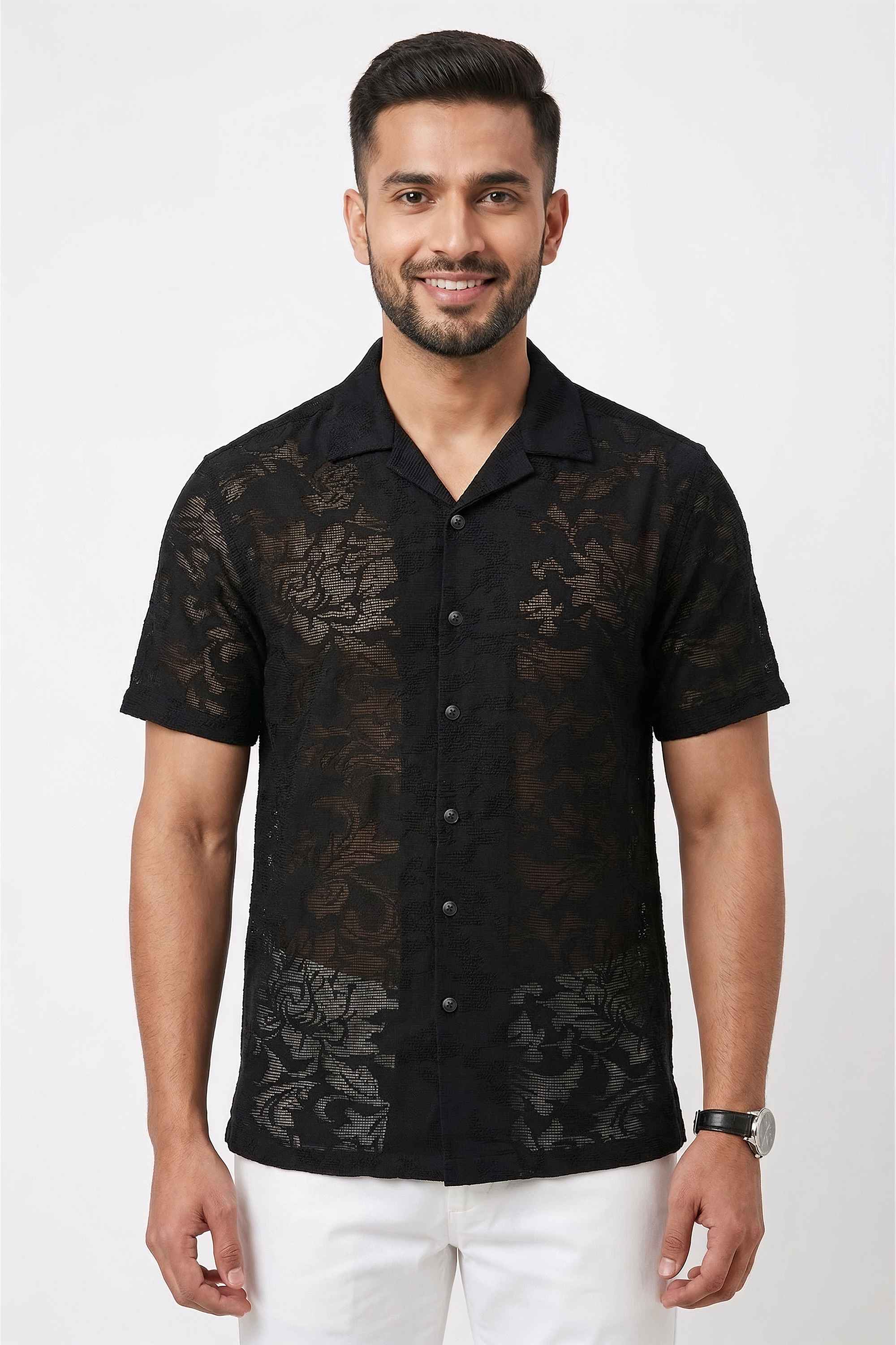 Textured-Cotton-Blend-Regular-Fit-Men-s-Casual-Wear-Shirt