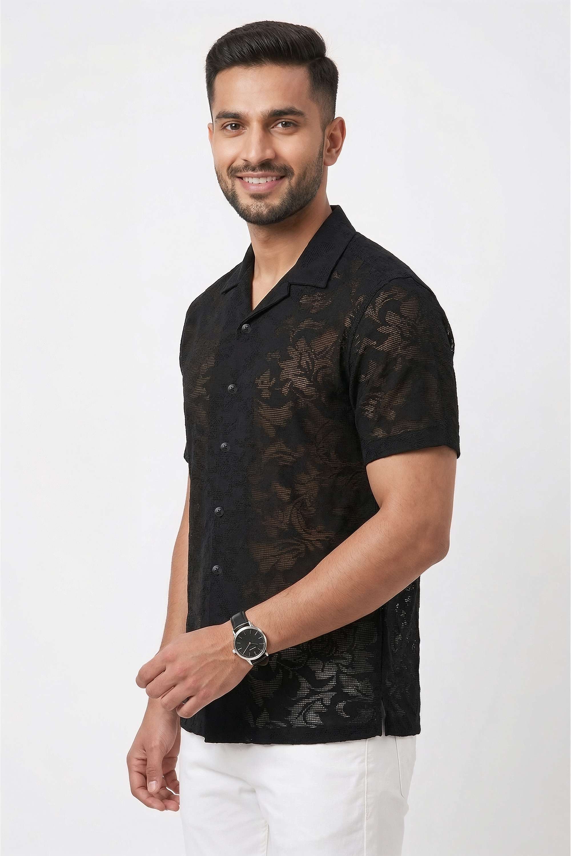 Textured-Cotton-Blend-Regular-Fit-Men-s-Casual-Wear-Shirt