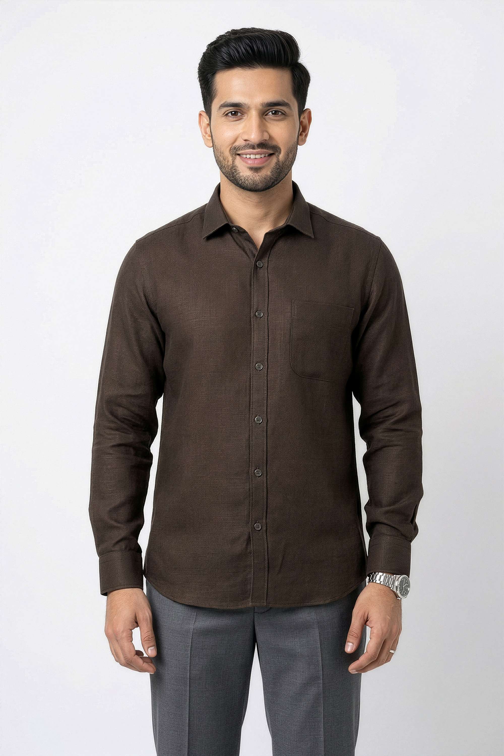 Solid-Cotton-Blend-Regular-Fit-Men-s-Casual-Wear-Shirt
