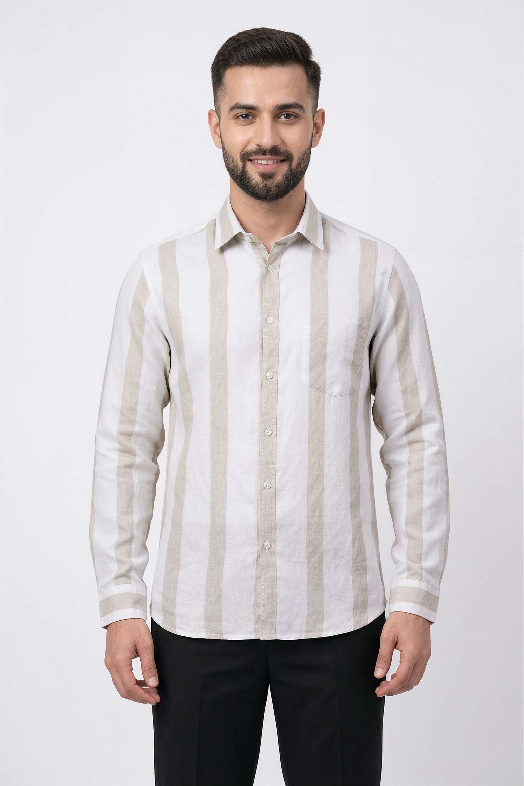 Stripes-Linen-Blend-Regular-Fit-Men-Casual-Wear-Shirt