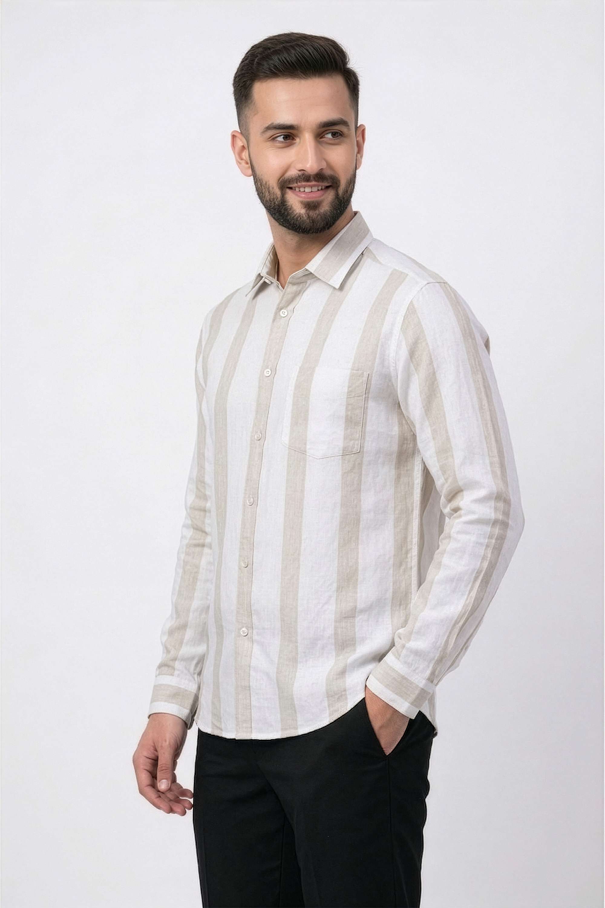 Stripes-Linen-Blend-Regular-Fit-Men-Casual-Wear-Shirt