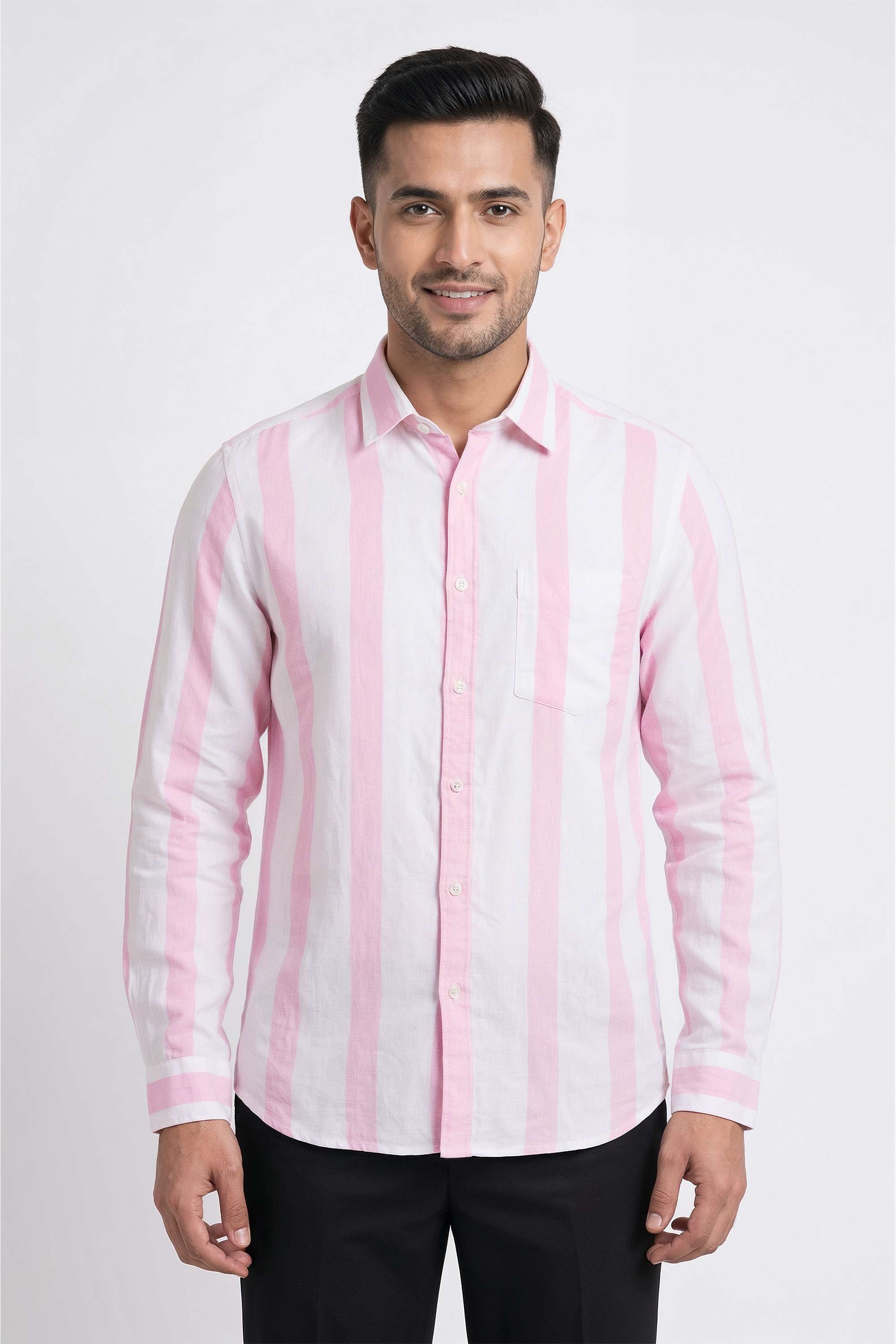 Stripes-Linen-Blend-Regular-Fit-Men-Casual-Wear-Shirt