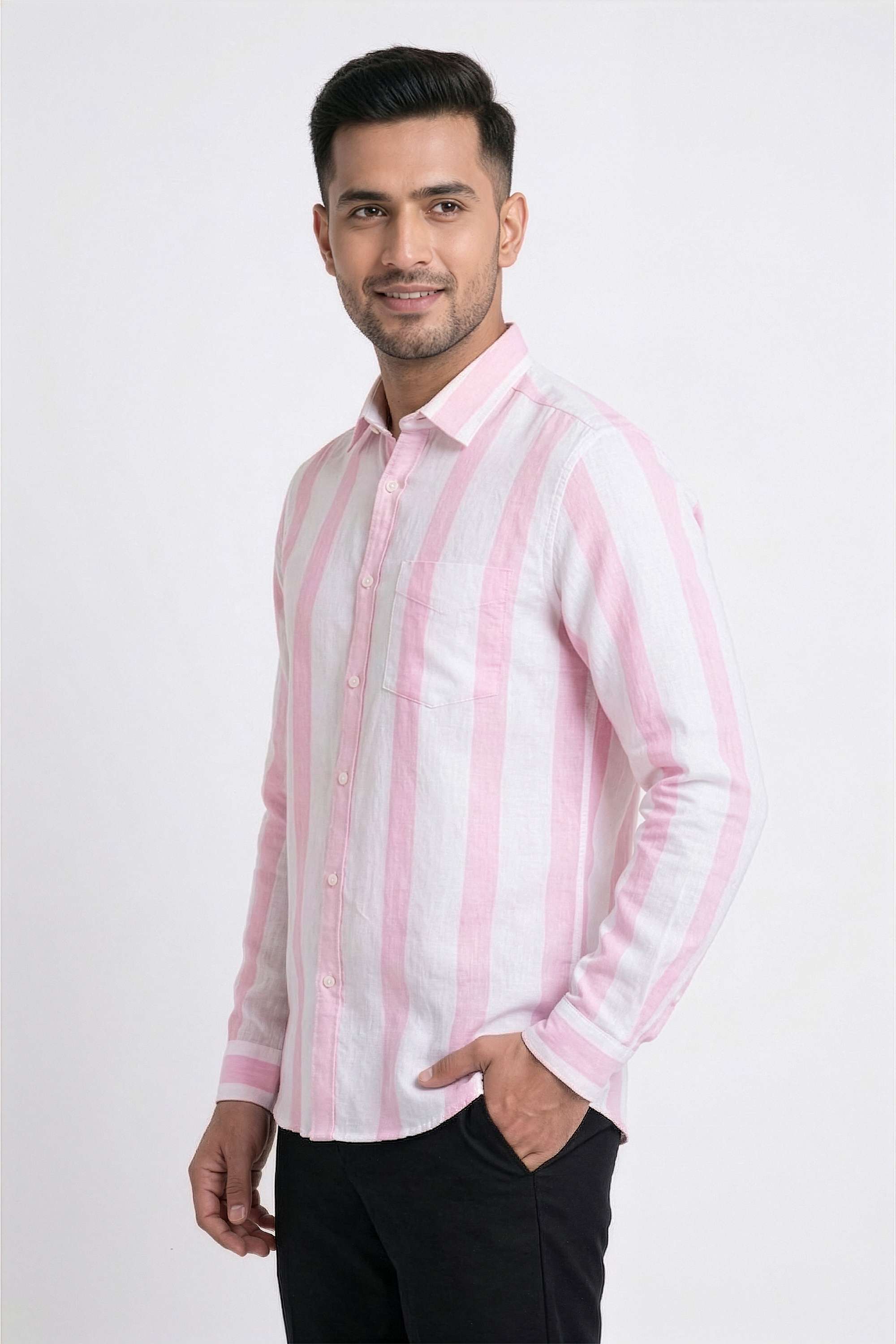 Stripes-Linen-Blend-Regular-Fit-Men-Casual-Wear-Shirt