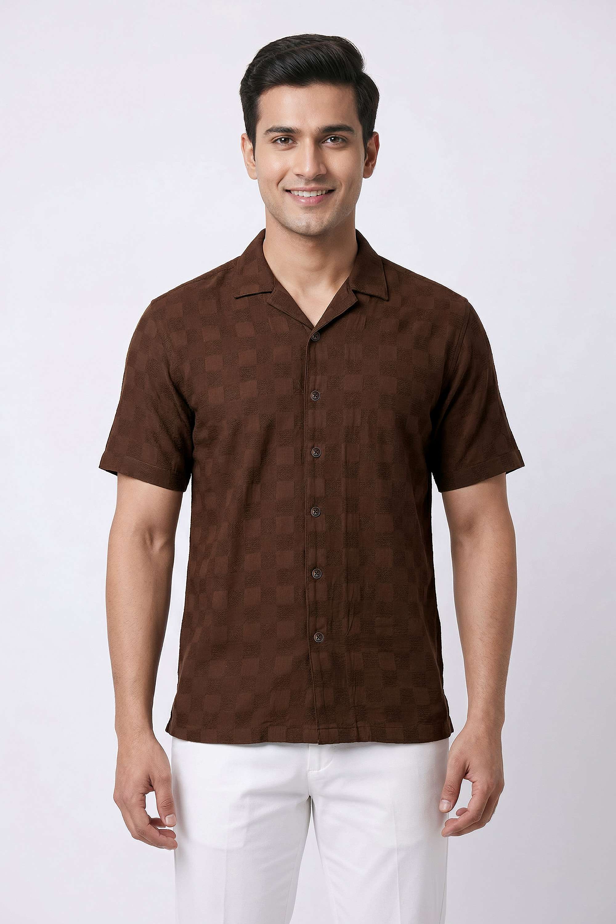 Dobby-Cotton-Blend-Regular-Fit-Men-s-Casual-Wear-Shirt