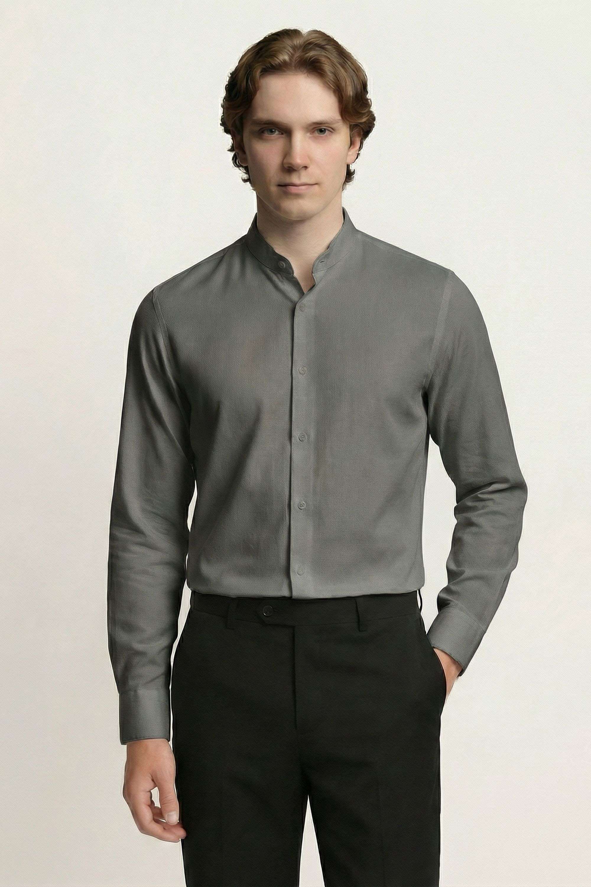Solid-Cotton-Blend-Regular-Fit-Men-s-Formal-Wear-Shirt