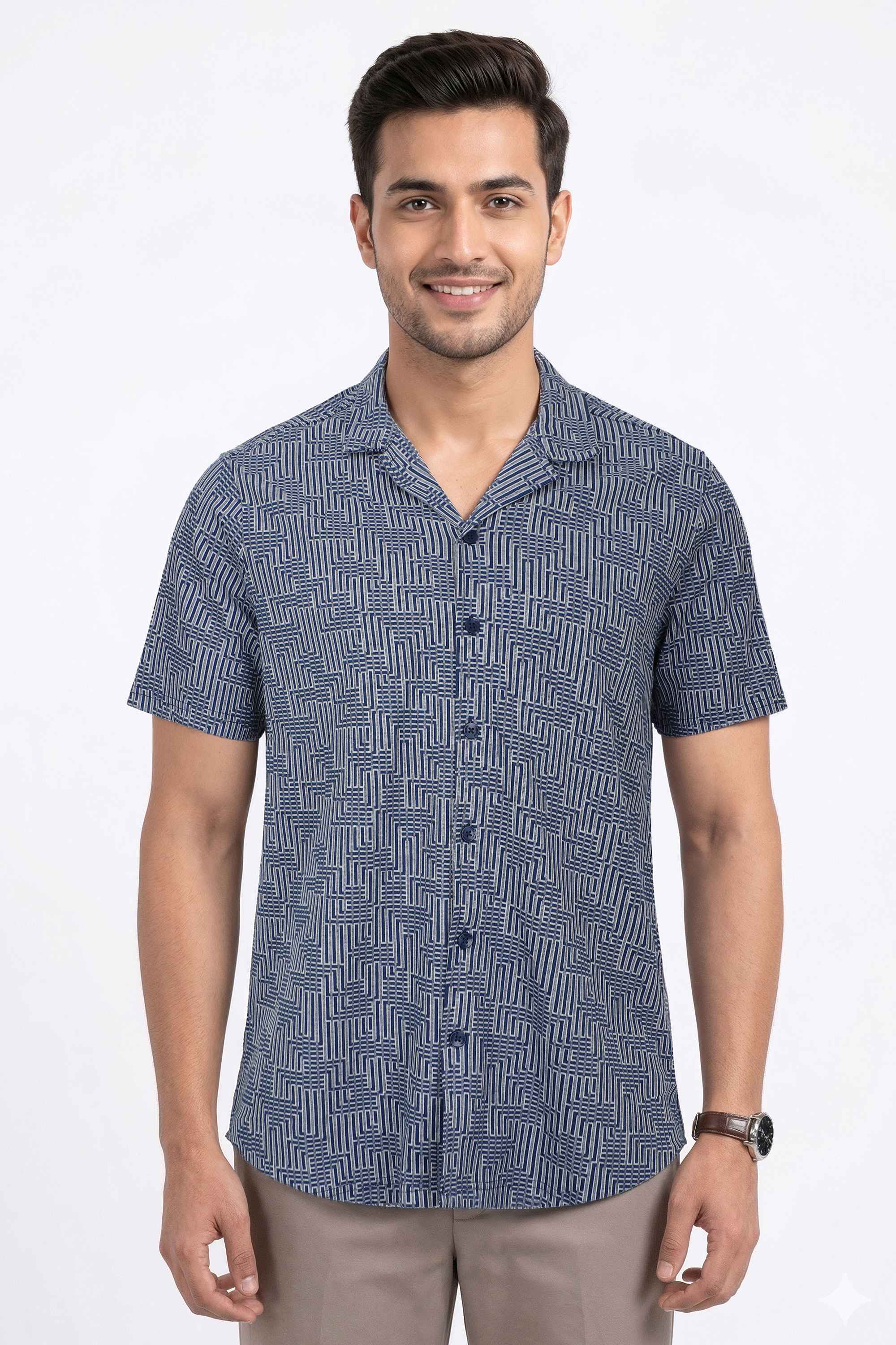 Textured-Cotton-Blend-Regular-Fit-Men-Casual-Wear-Shirt