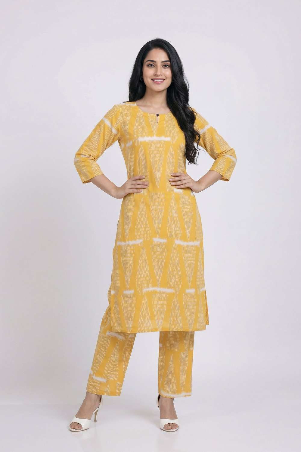 Printed-Henley-Blended-Fabric-Women-s-Co-Ord-Set