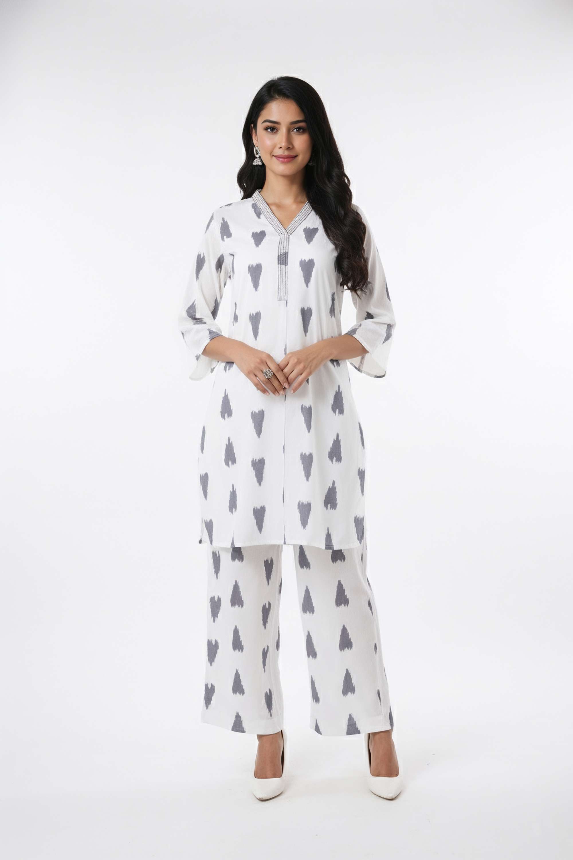 Printed-Y-Neck-Blended-Fabric-Women-s-Co-Ord-Set