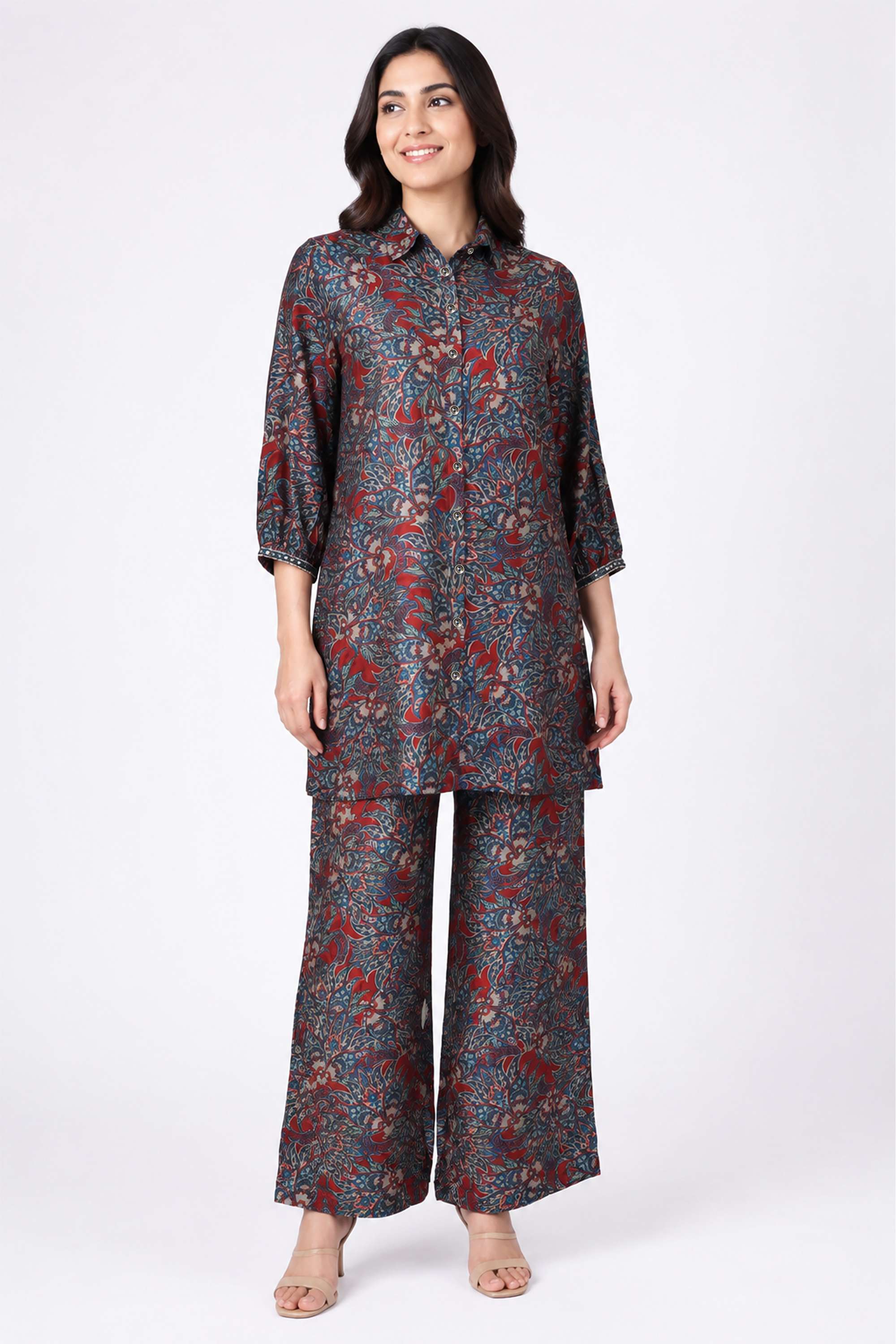 stop Printed Collared Muslin Women's Co-Ord Set-picture-34