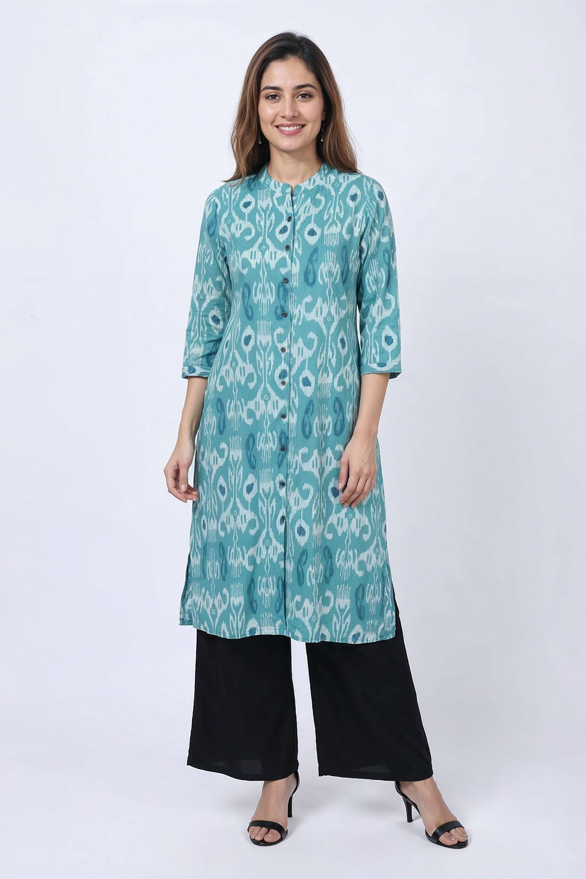 Printed-Blended-Fabric-Henley-Women-s-Casual-Wear-Kurta