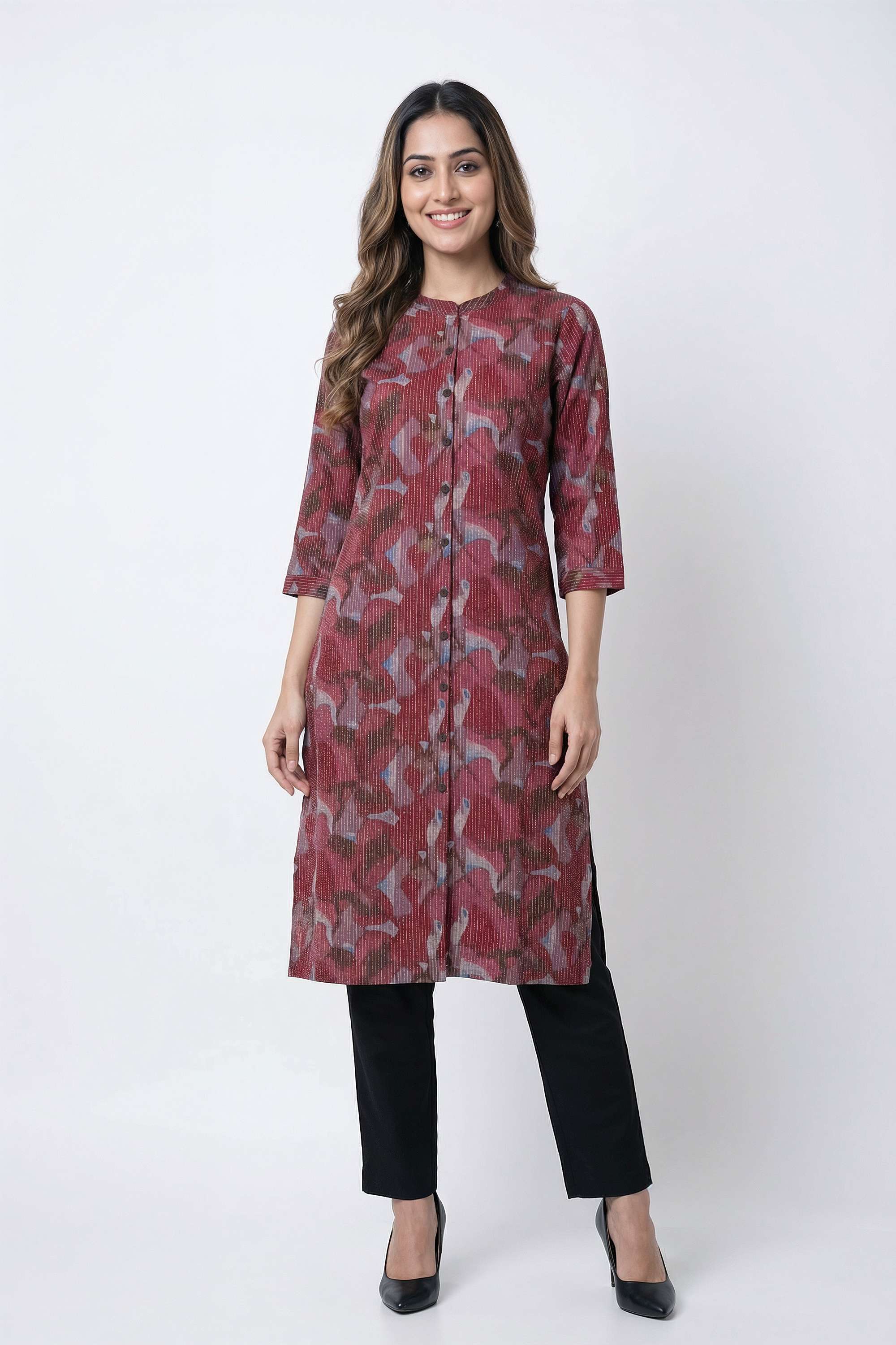 Printed-Blended-Fabric-Collared-Women-s-Casual-Wear-Kurta