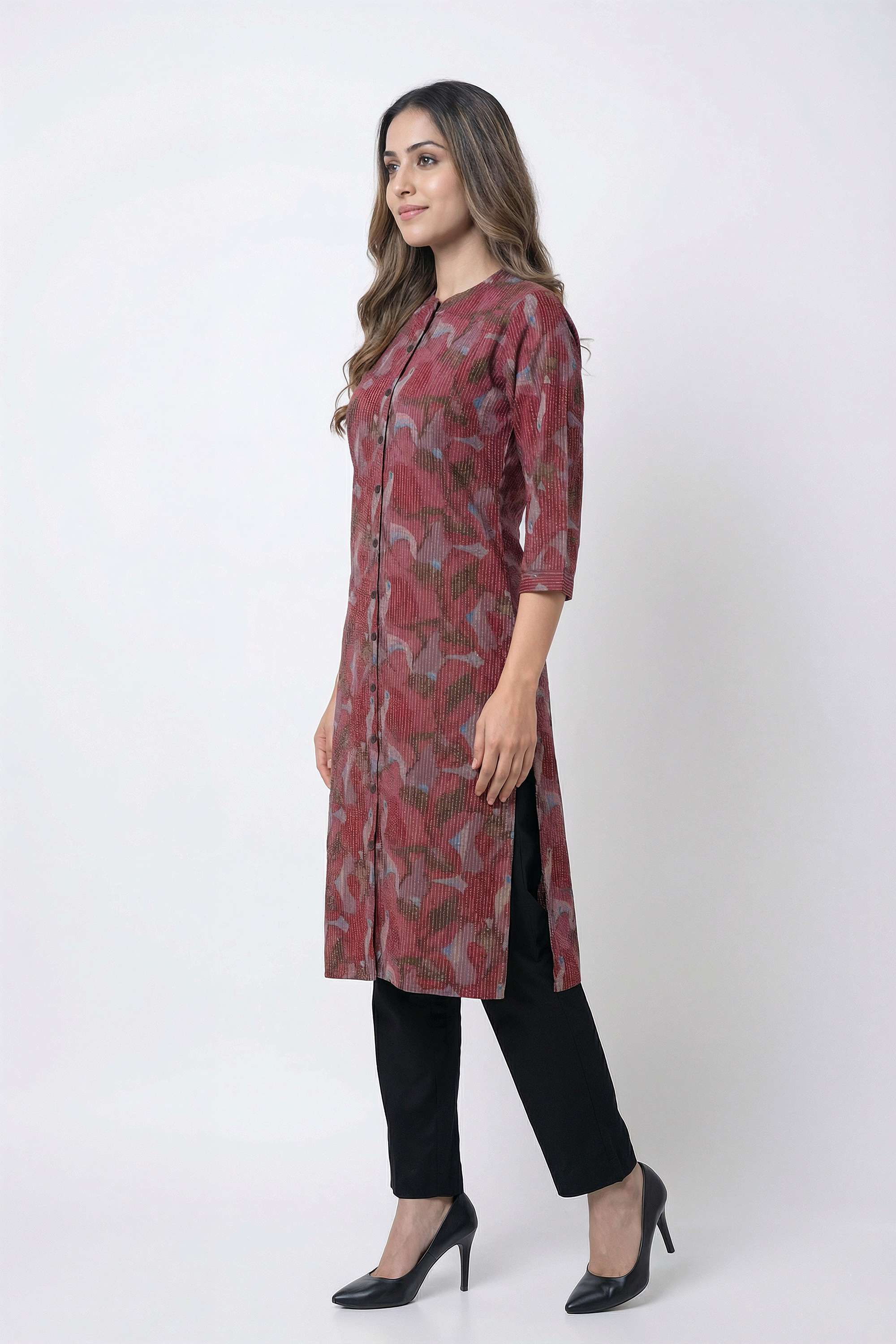Printed-Blended-Fabric-Collared-Women-s-Casual-Wear-Kurta