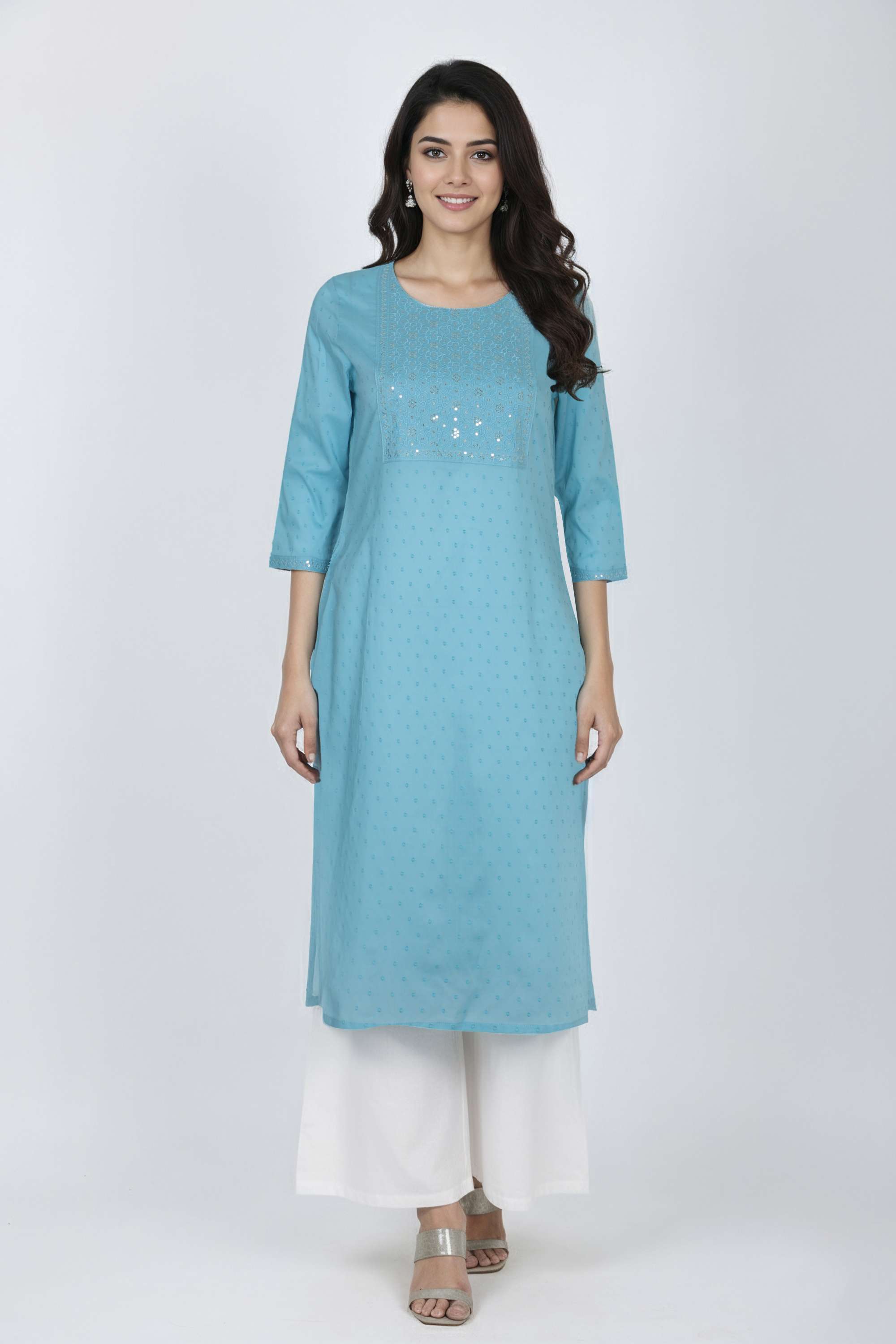Embroidered-Blended-Fabric-Round-Neck-Women-s-Casual-Wear-Kurta