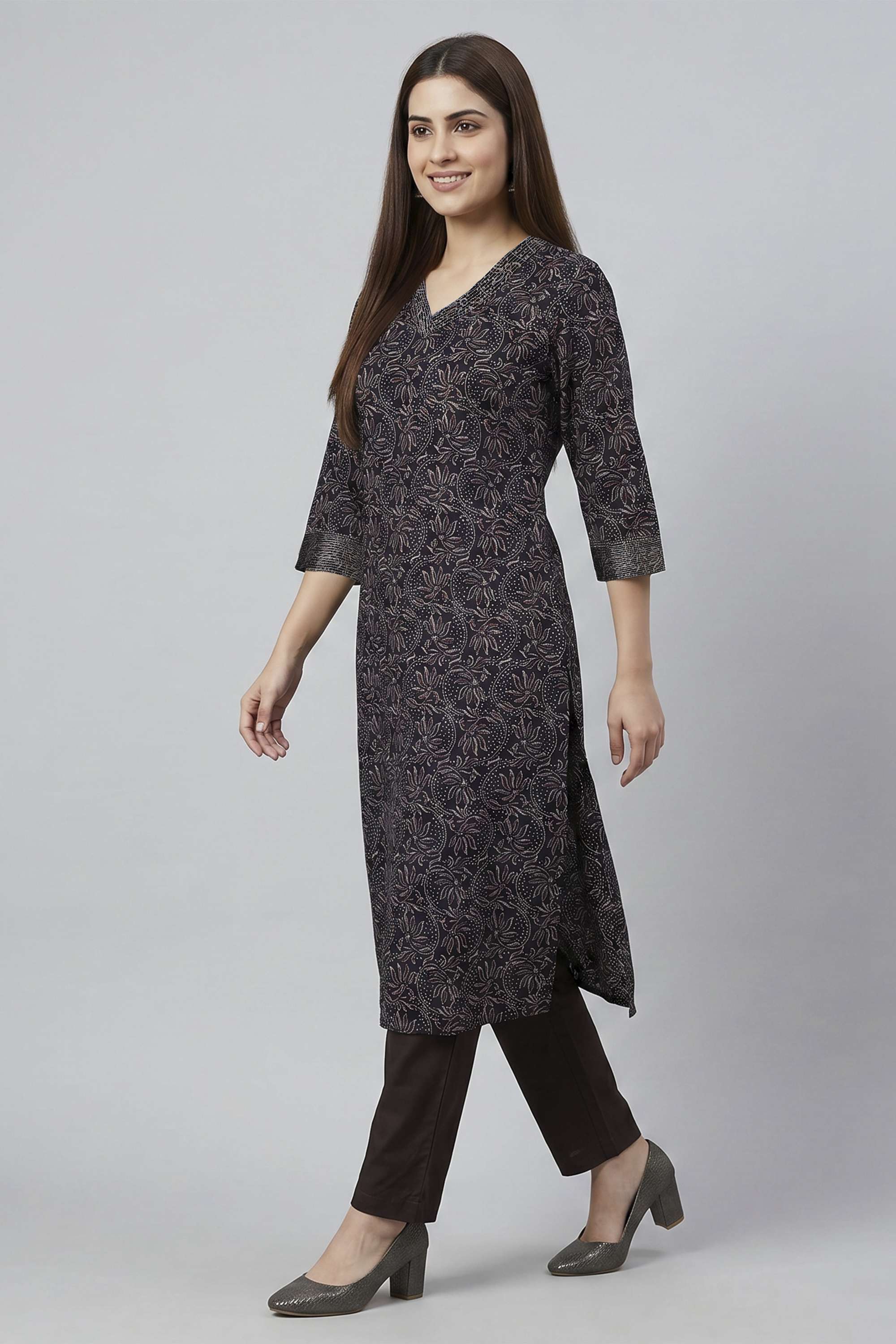 Printed-Cotton-V-Neck-Women-s-Casual-Wear-Kurta
