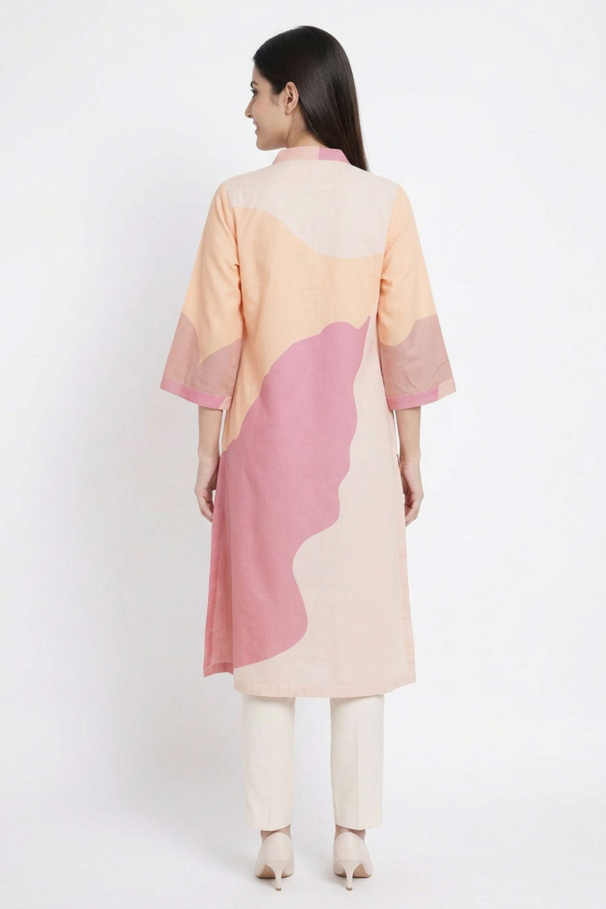 Printed-Blended-Fabric-V-Neck-Women-s-Casual-Wear-Kurta