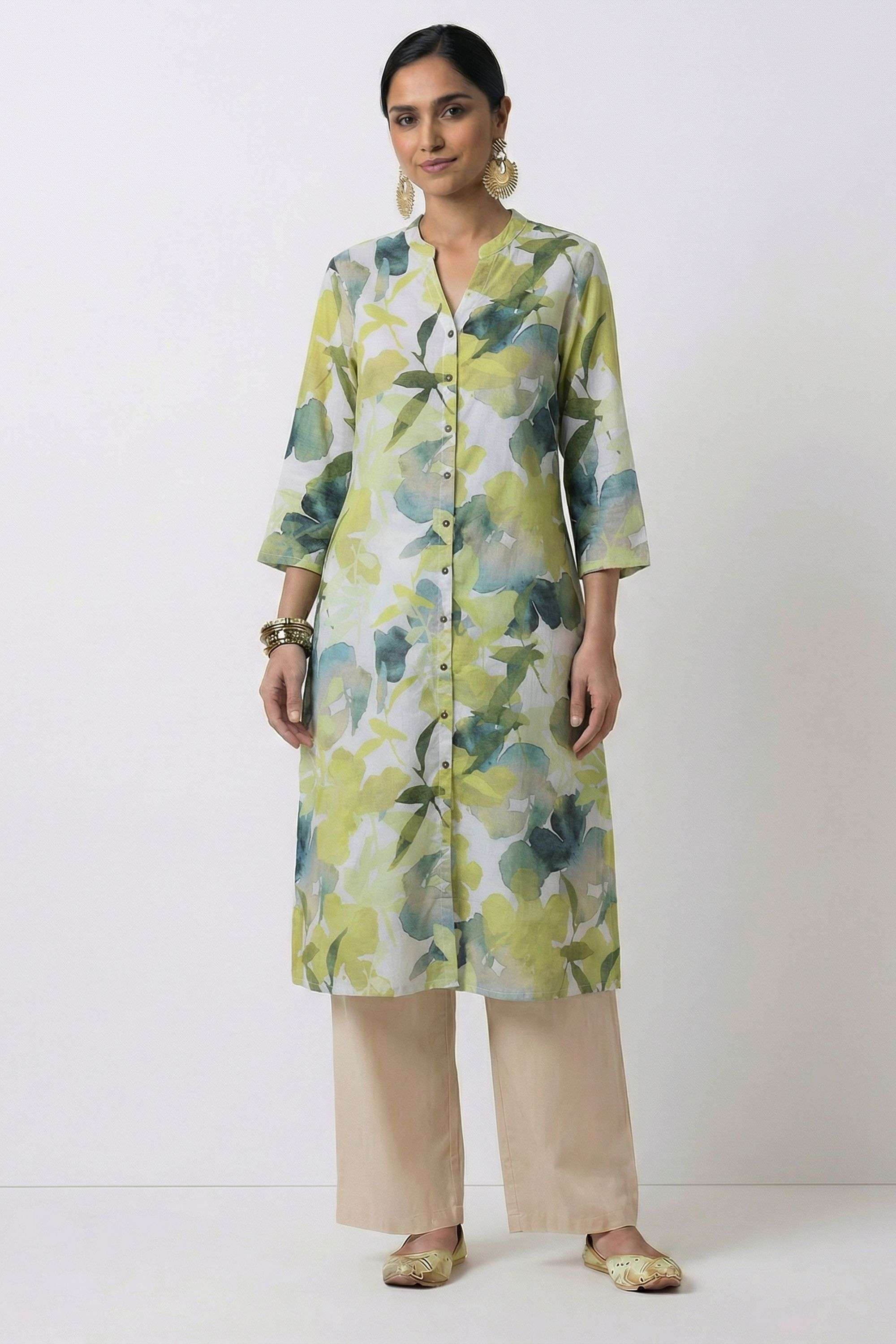 Printed-Blended-Fabric-Y-Neck-Women-s-Casual-Wear-Kurta