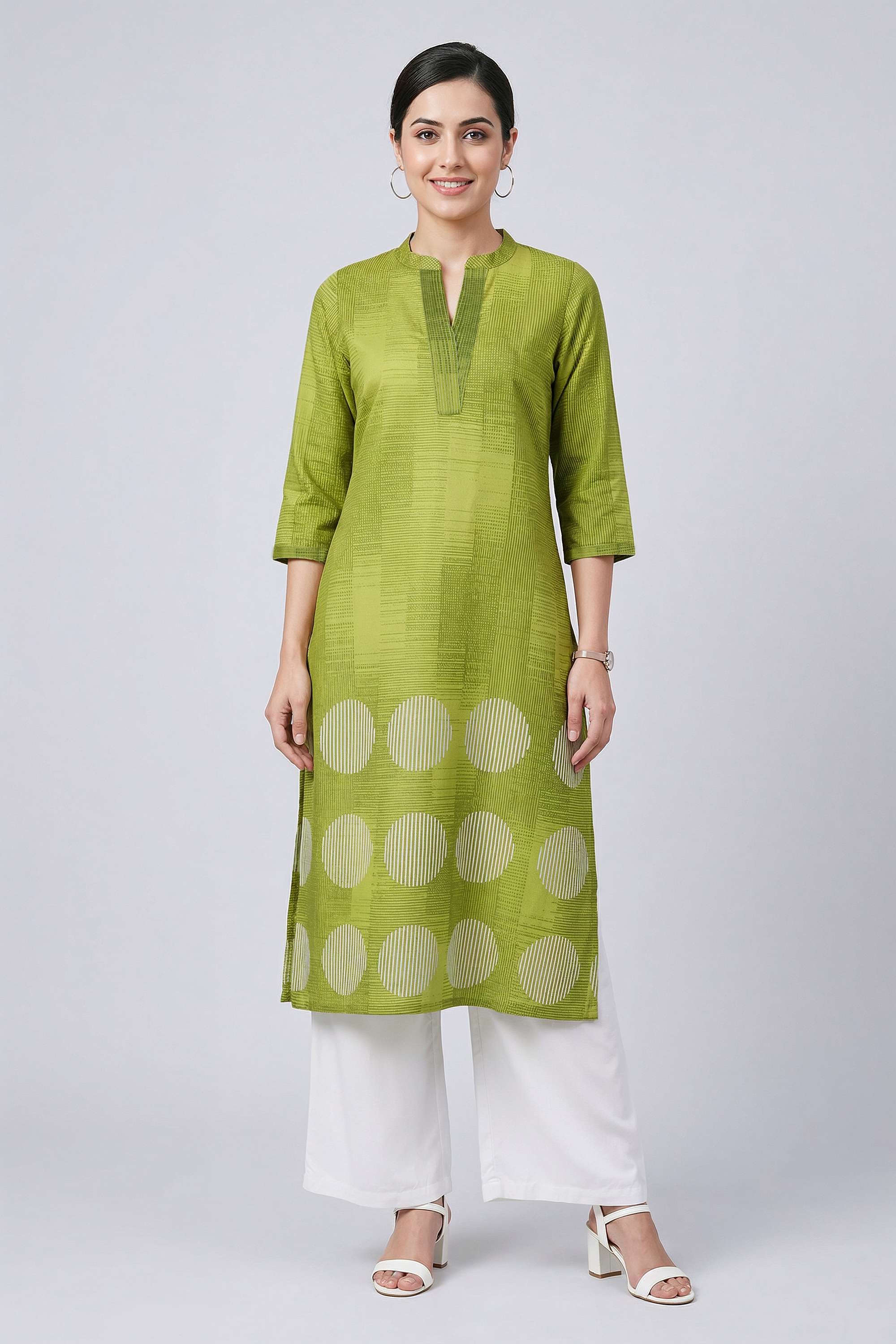 Printed-Blended-Fabric-Collared-Women-s-Casual-Wear-Kurta