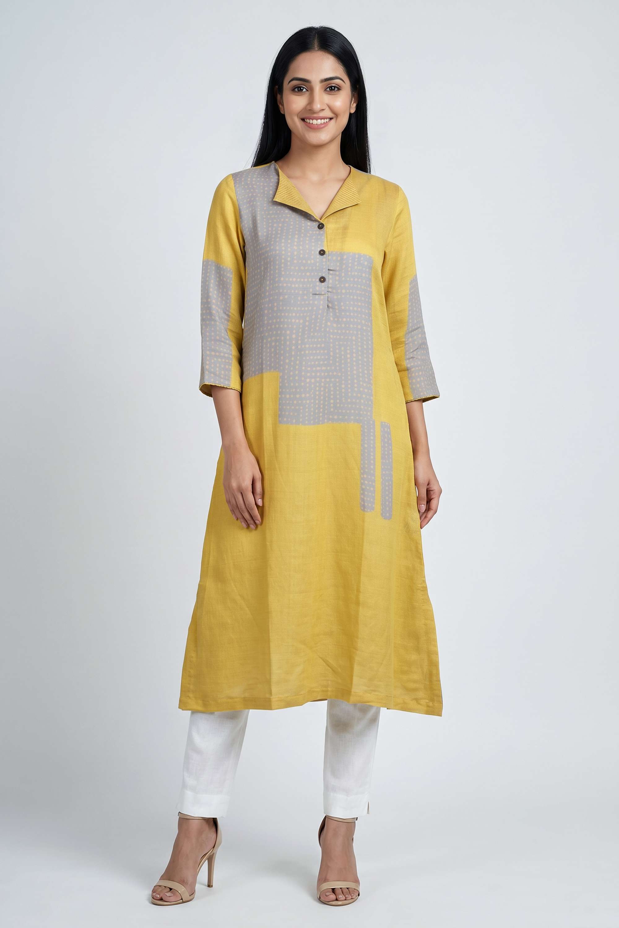 Printed-Blended-Fabric-Collared-Women-s-Casual-Wear-Kurta