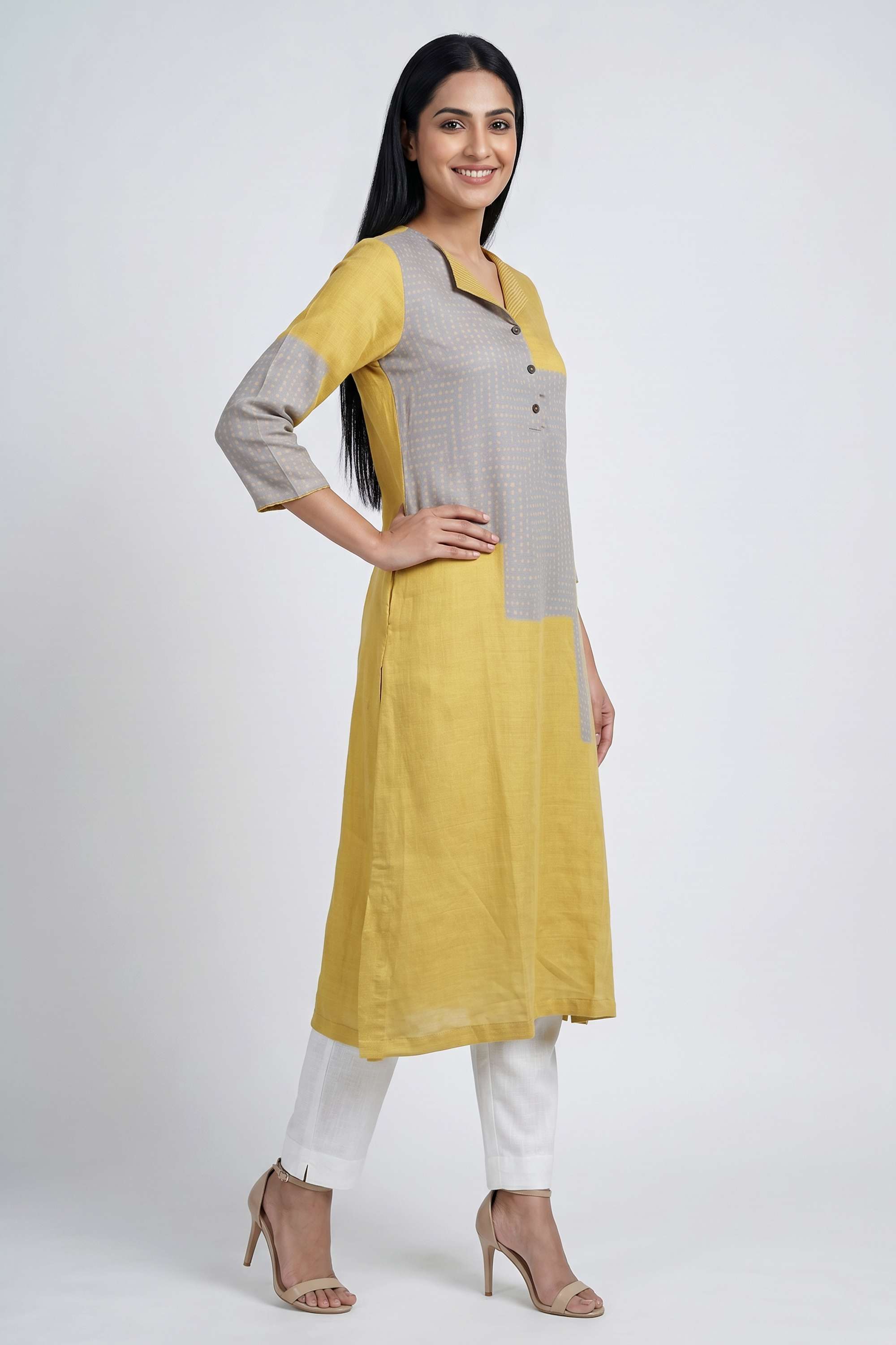 Printed-Blended-Fabric-Collared-Women-s-Casual-Wear-Kurta