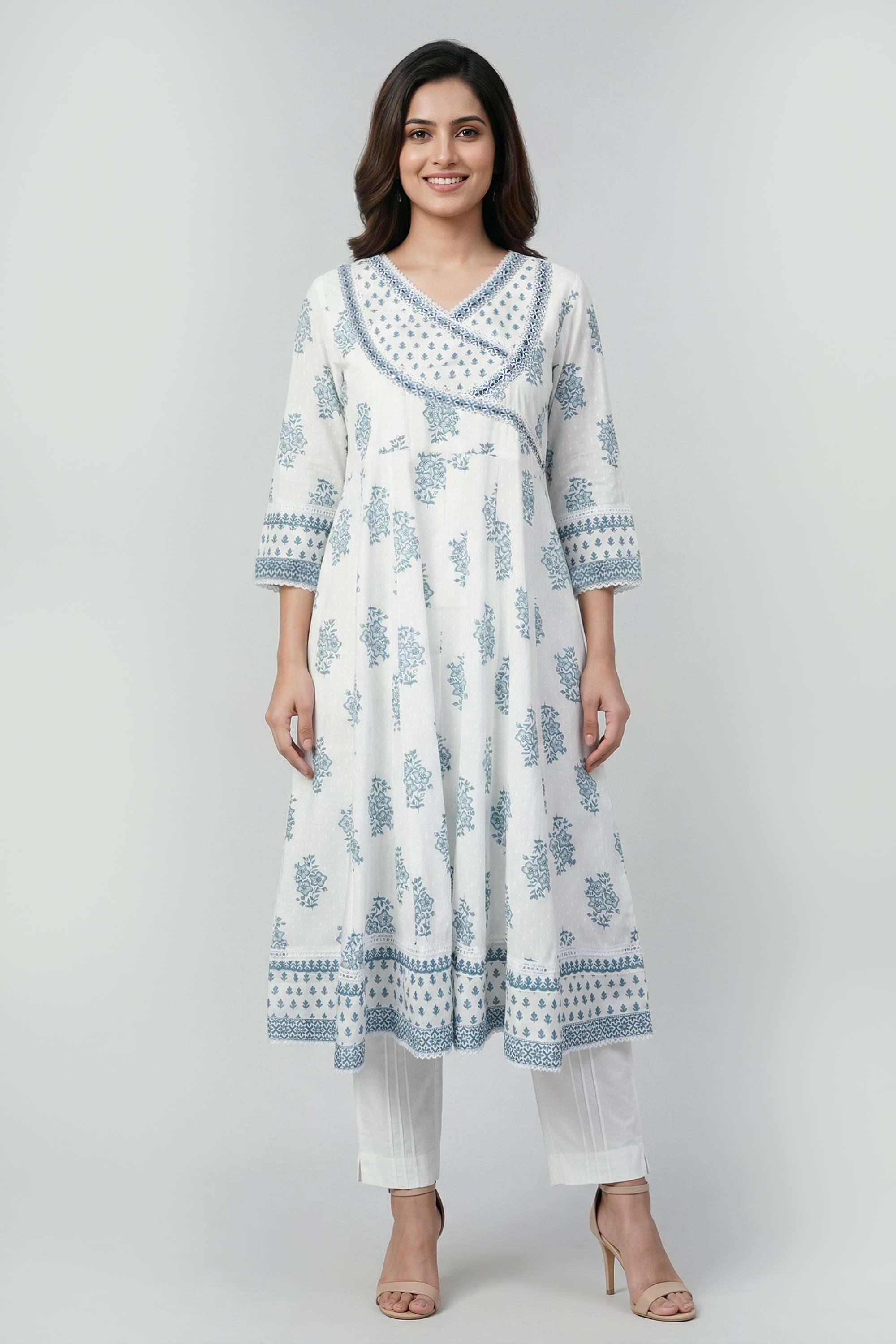 Solid-Blended-Fabric-Round-Neck-Women-s-Casual-Wear-Kurta
