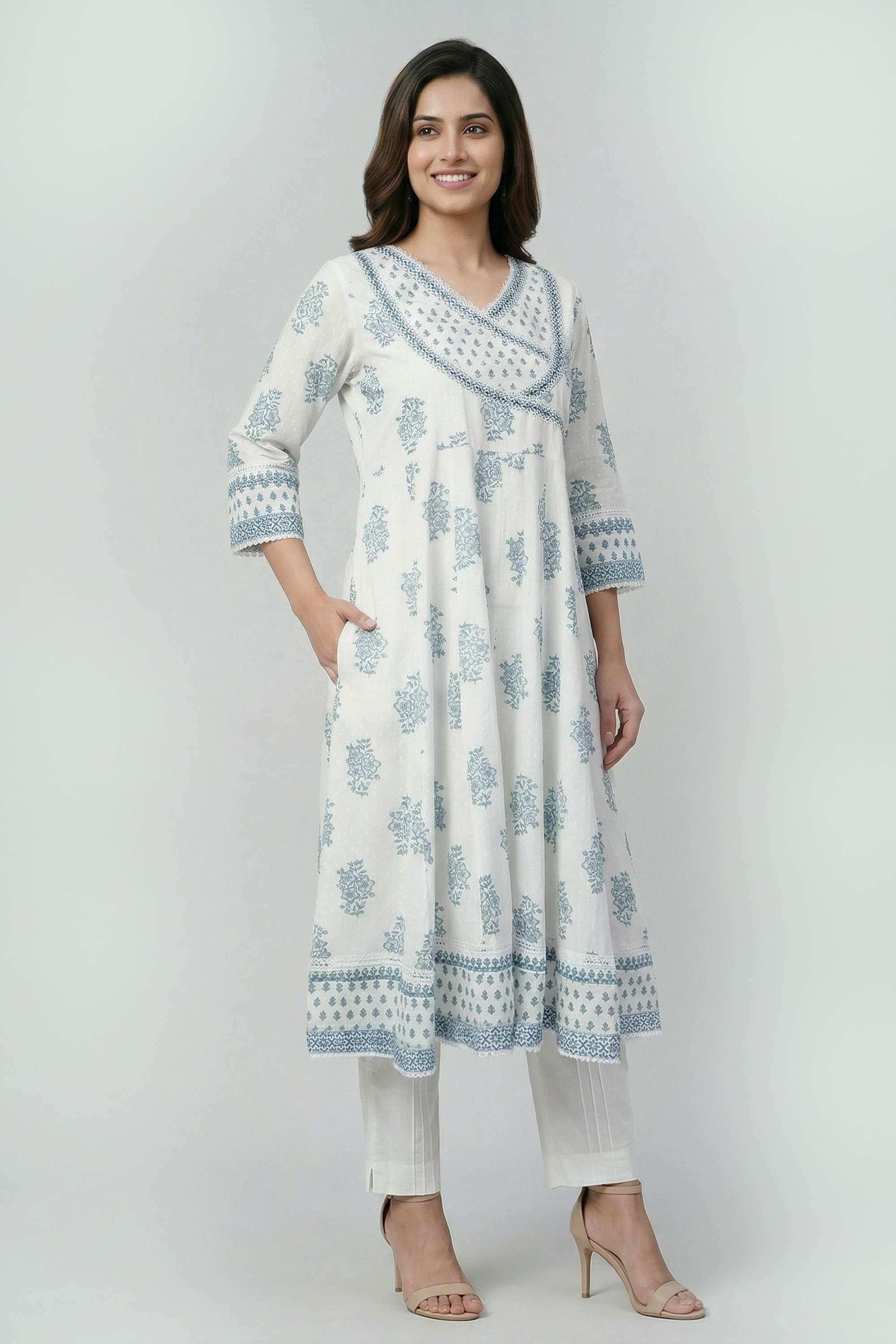 Solid-Blended-Fabric-Round-Neck-Women-s-Casual-Wear-Kurta