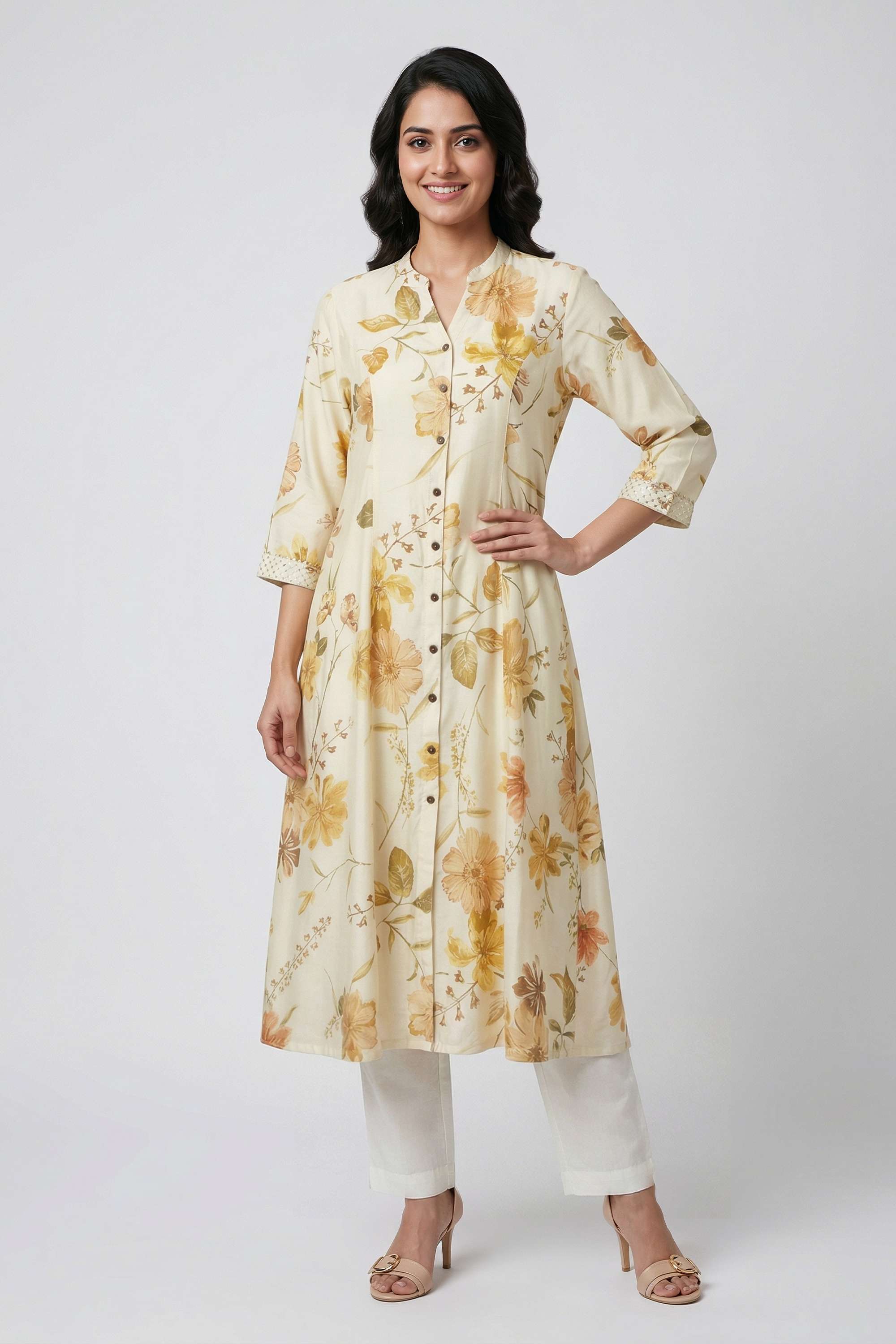 Solid-Muslin-Collared-Women-s-Casual-Wear-Kurta