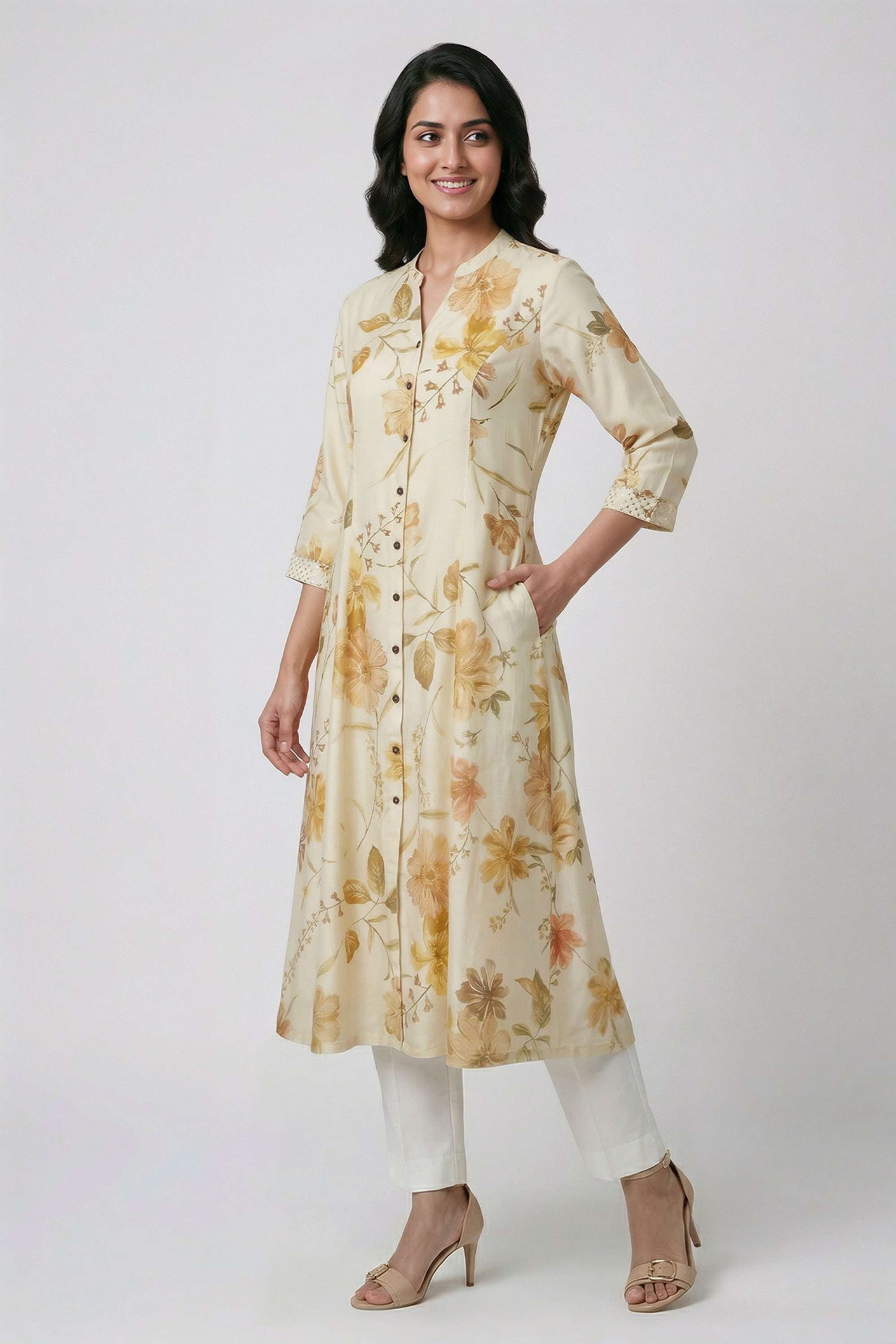 Solid-Muslin-Collared-Women-s-Casual-Wear-Kurta