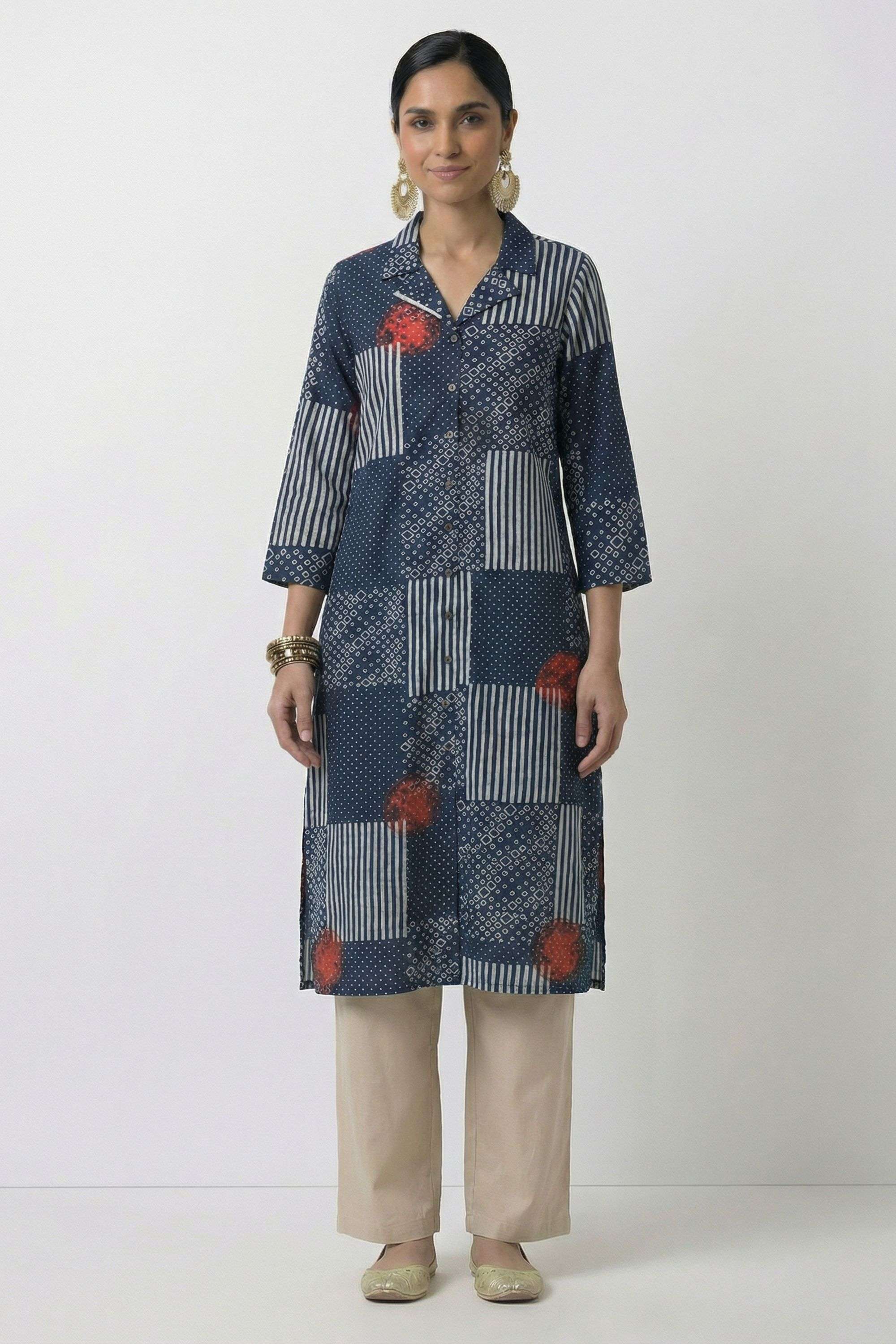 Printed-Blended-Fabric-Collared-Women-s-Casual-Wear-Kurta