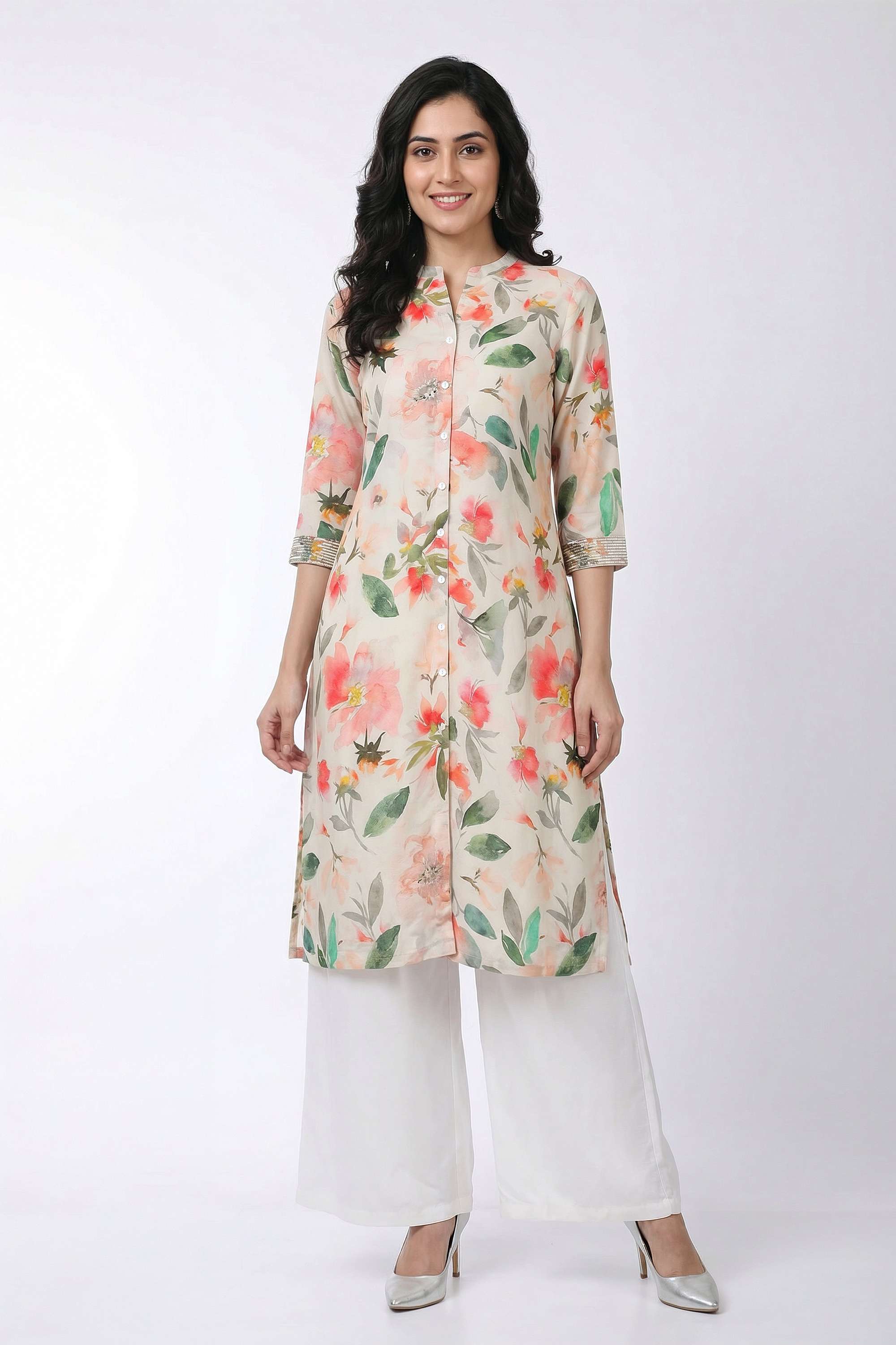 Printed-Blended-Fabric-Henley-Women-s-Casual-Wear-Kurta