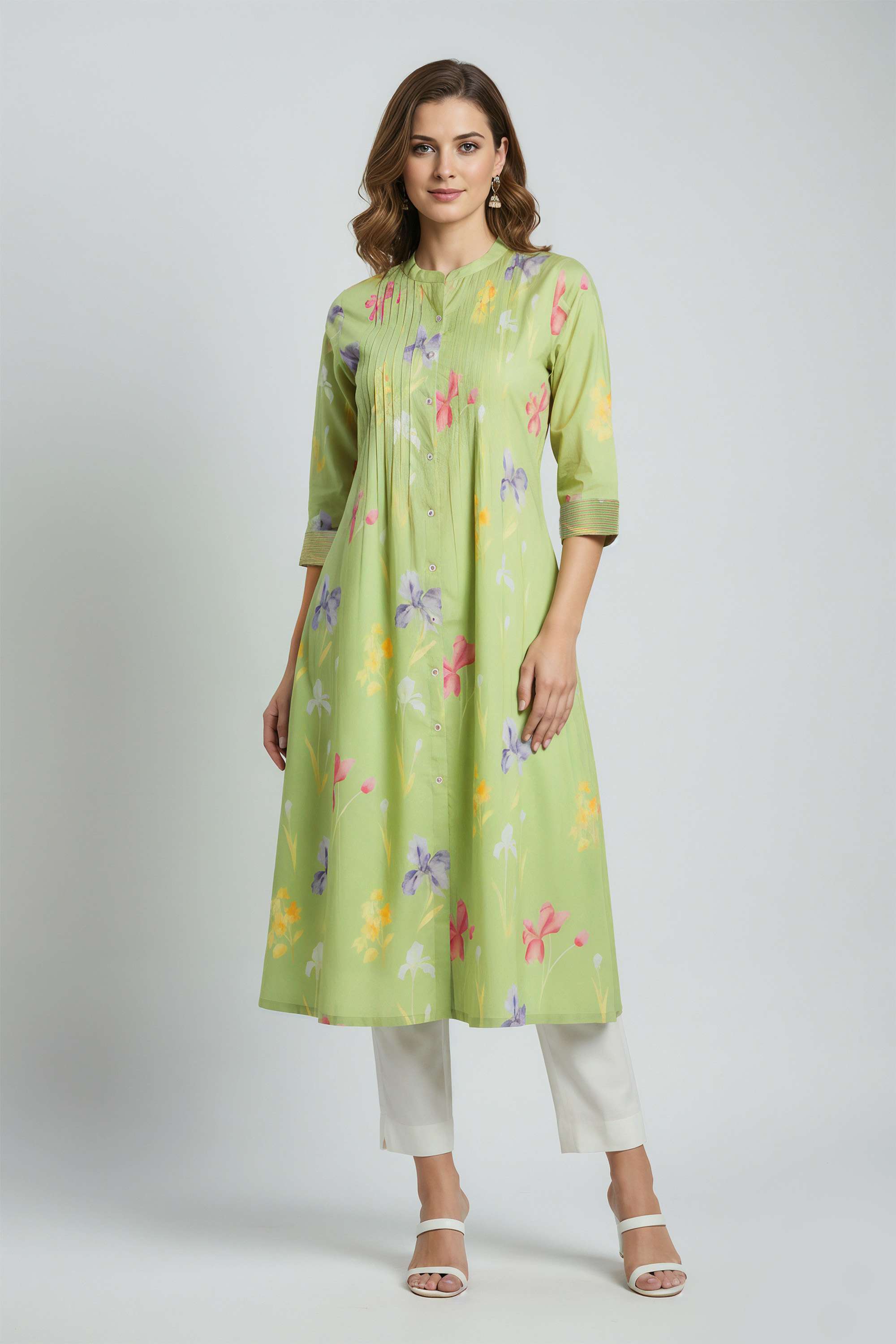 Floral-Cotton-Henley-Women-s-Casual-Wear-Kurta