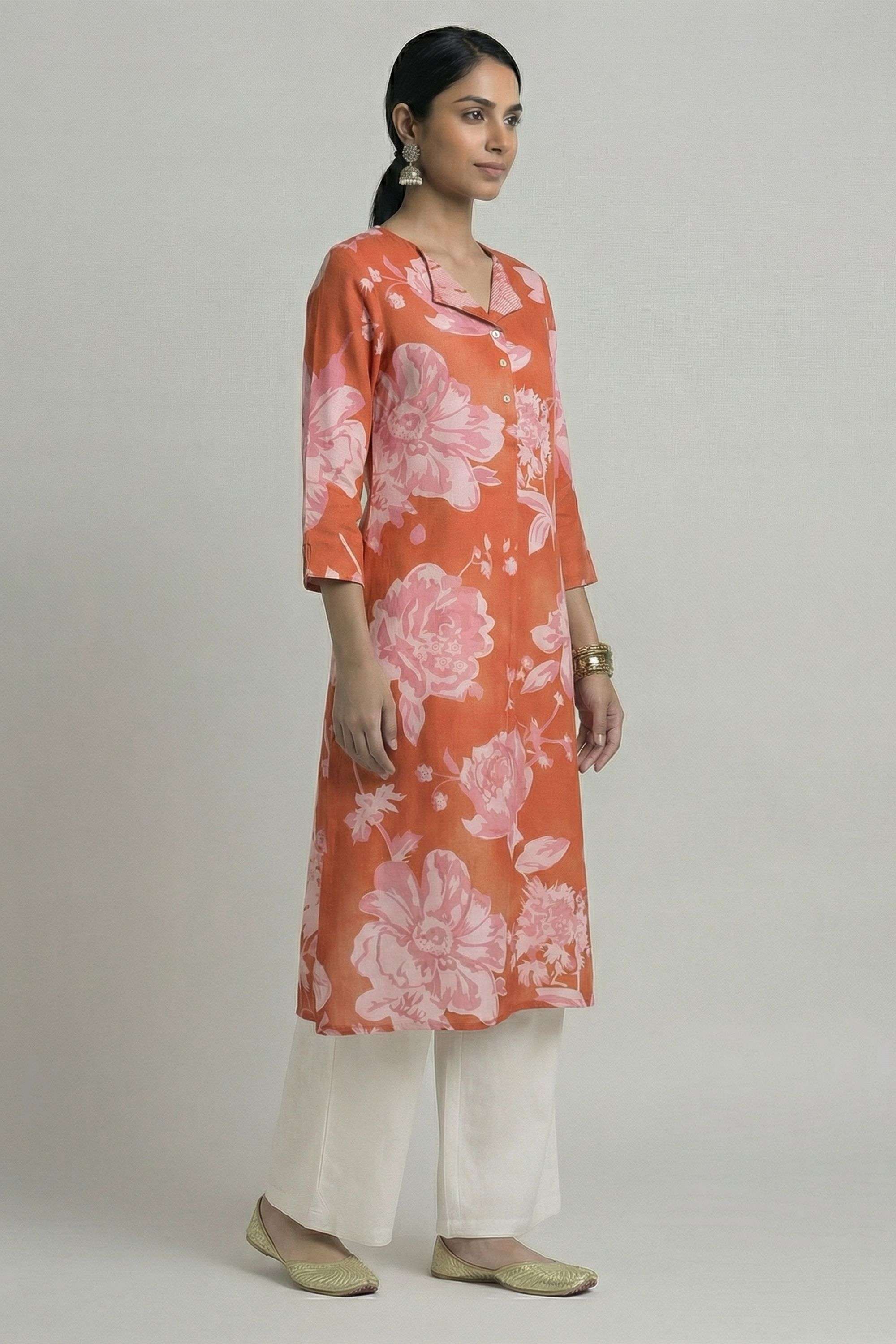 Printed-Blended-Fabric-Collared-Women-s-Casual-Wear-Kurta