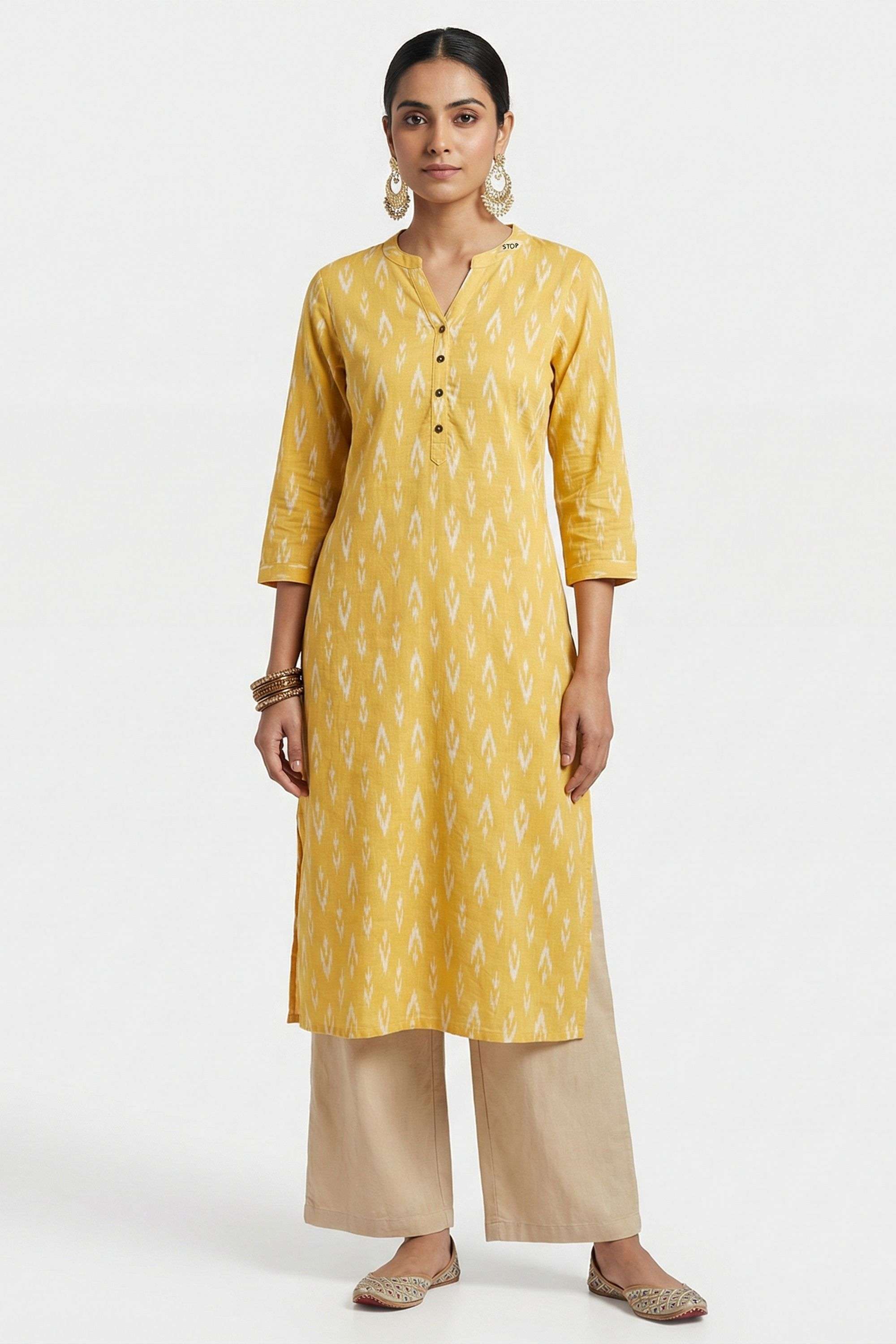 Printed-Blended-Fabric-Henley-Women-s-Casual-Wear-Kurta
