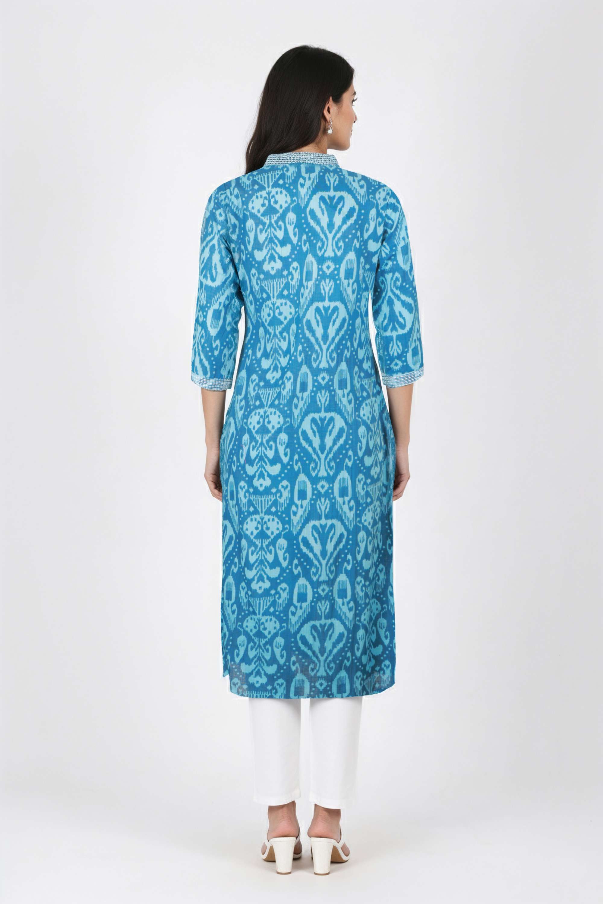 Printed-Blended-Fabric-V-Neck-Women-s-Casual-Wear-Kurta