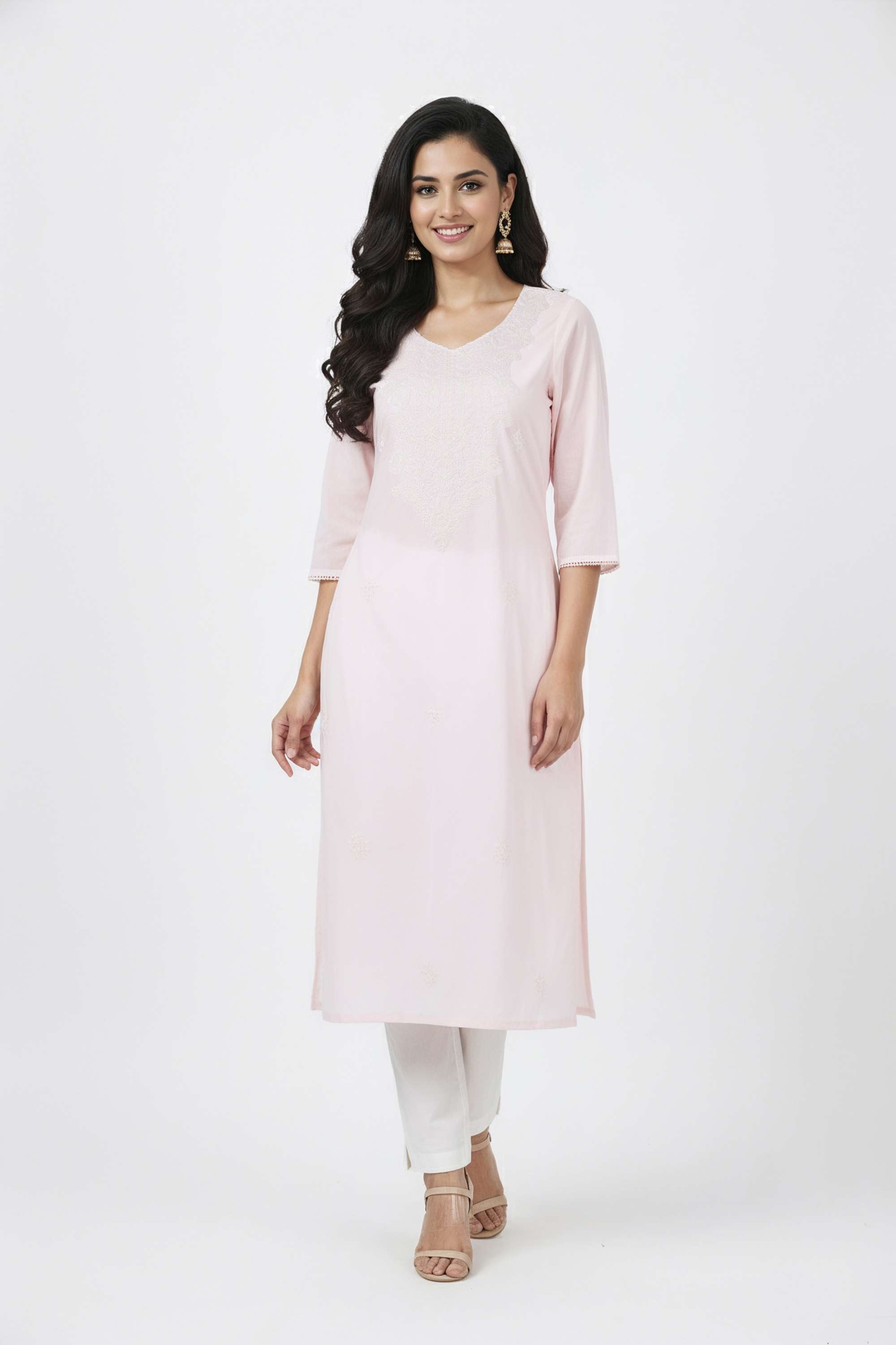 Embroidered-Blended-Fabric-Y-Neck-Women-s-Casual-Wear-Kurta
