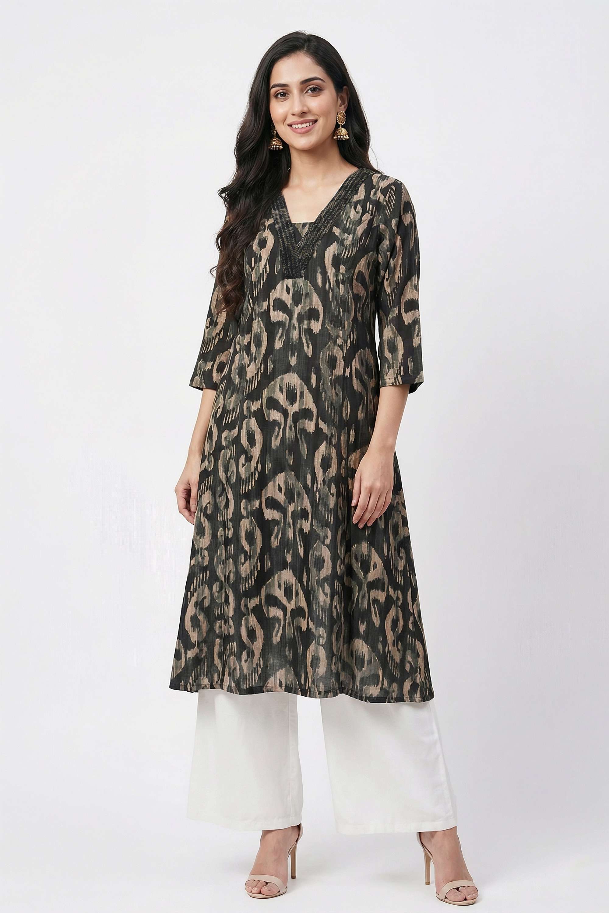 Printed-Viscose-V-Neck-Women-Casual-Wear-Kurta