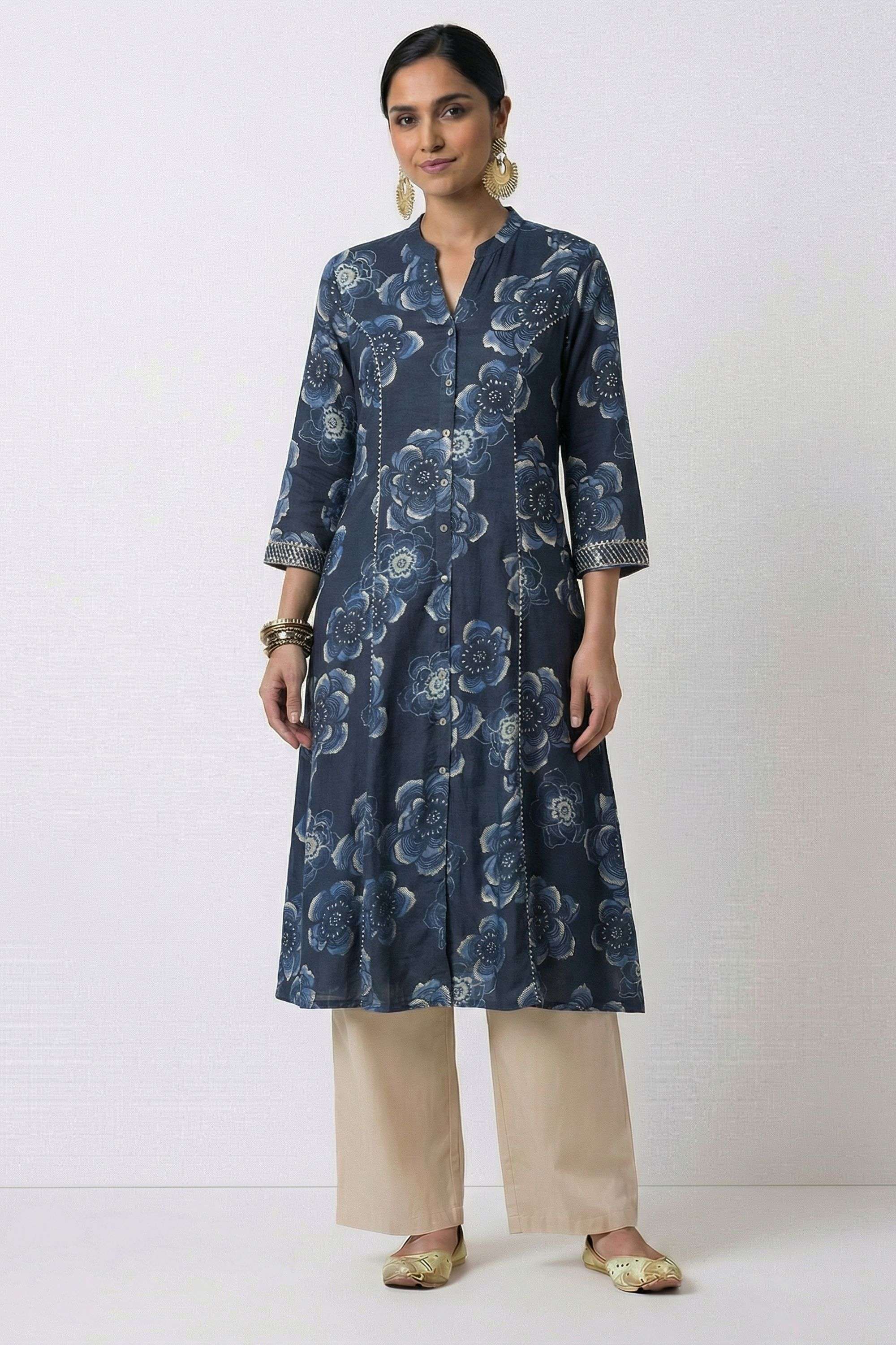Printed-Muslin-V-Neck-Women-s-Casual-Wear-Kurta